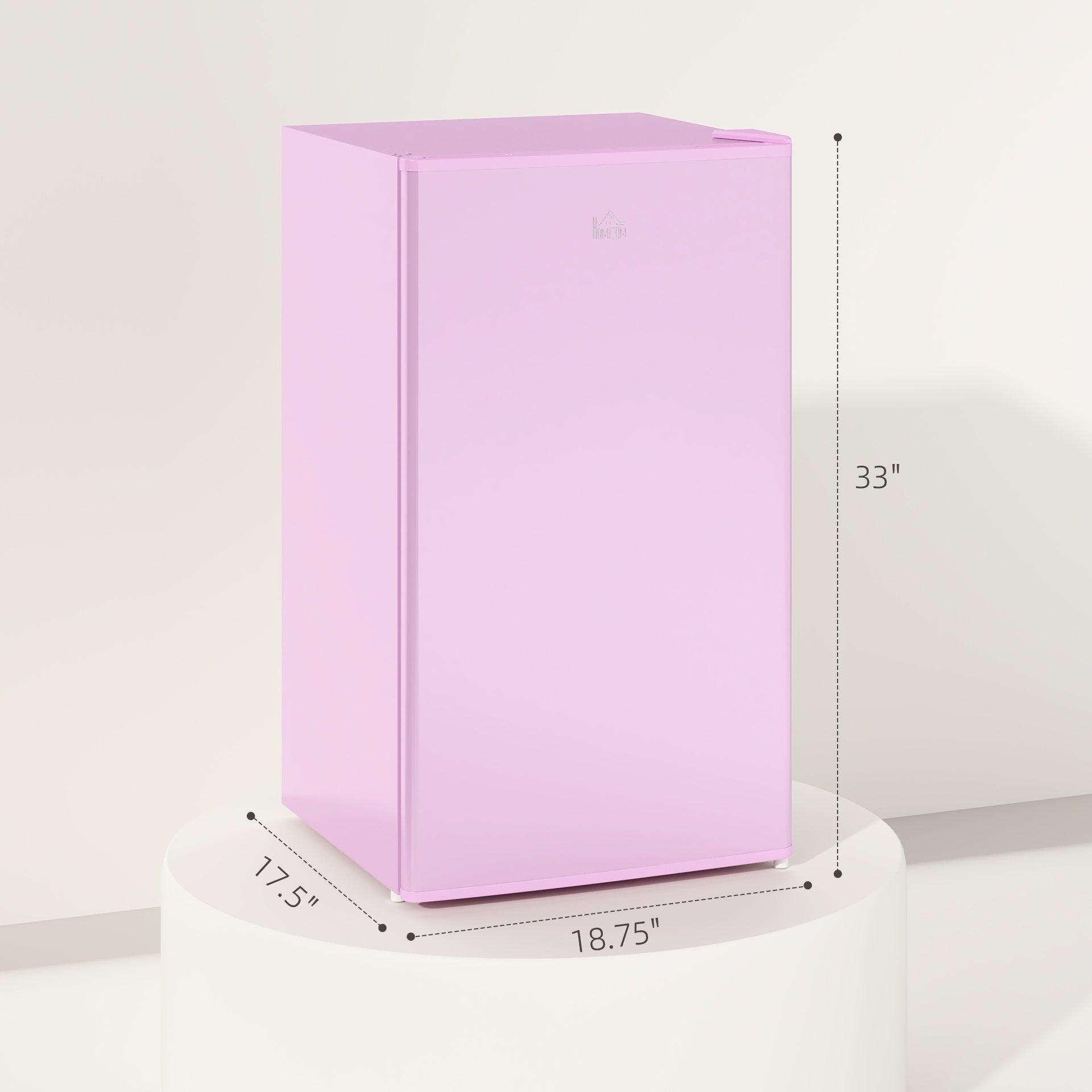 HOMCOM 3.2 Cu.Ft Mini Fridge with Freezer, Single Door Compact Refrigerator with Adjustable Thermostat, Reversible Door, Pink