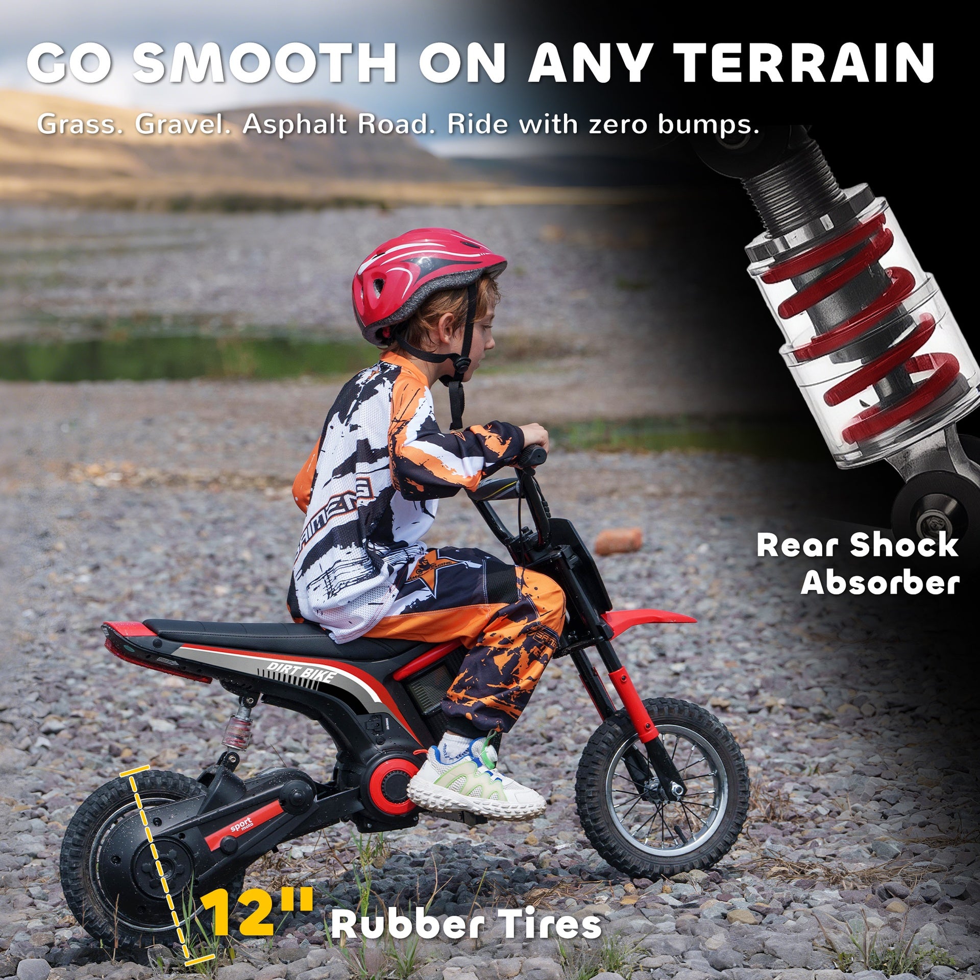 Aosom Kids Electric Dirt Bike, 24V 350W, 12-inch, Up to 15 MPH, Red