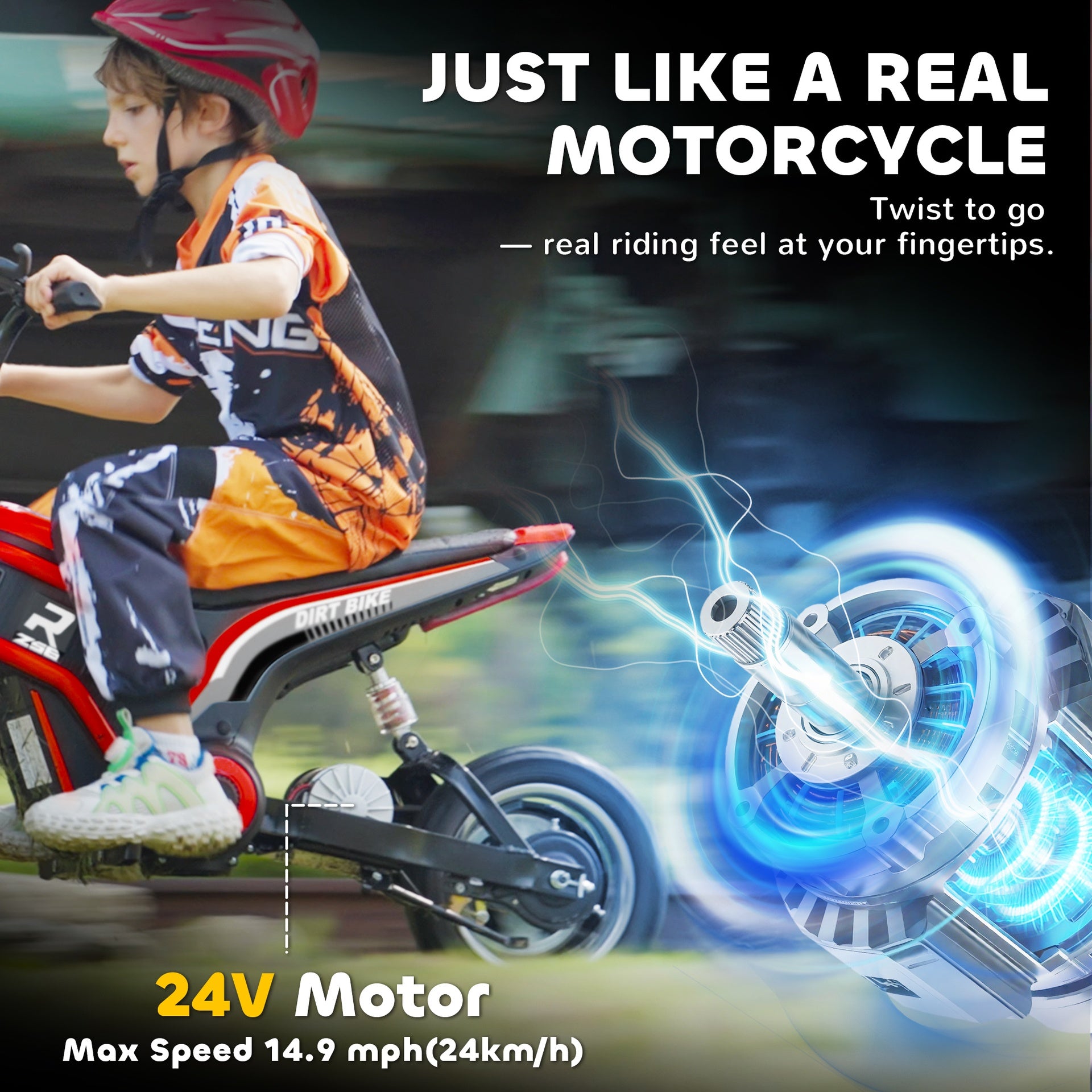 Aosom Kids Electric Dirt Bike, 24V 350W, 12-inch, Up to 15 MPH, Red