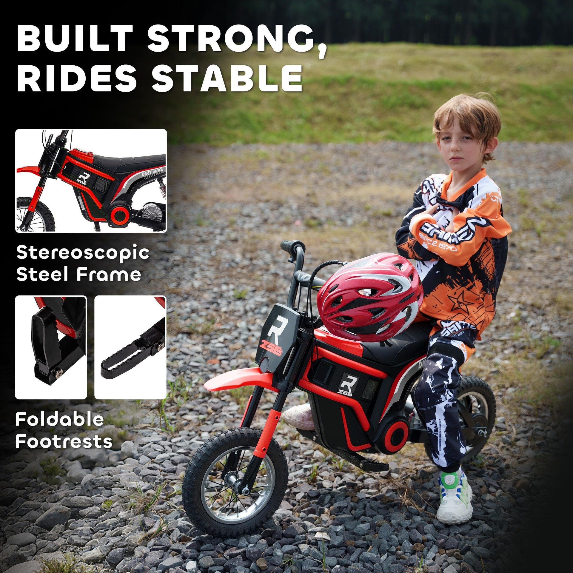 Aosom Kids Electric Dirt Bike, 24V 350W, 12-inch, Up to 15 MPH, Red
