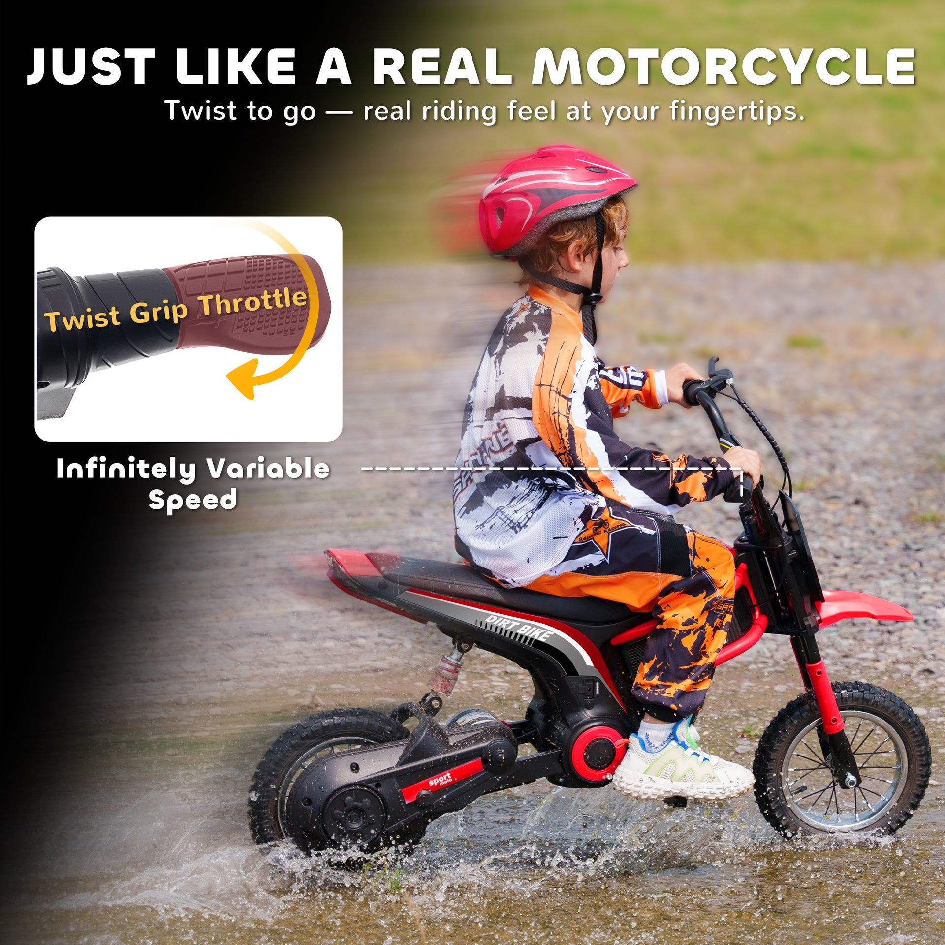 Aosom Kids Electric Dirt Bike, 24V 350W, 12-inch, Up to 15 MPH, Red