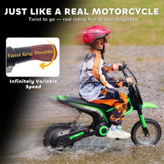 Aosom 24V 350W Electric Dirt Bike Up to 15 MPH w/ Twist Grip Throttle, Green