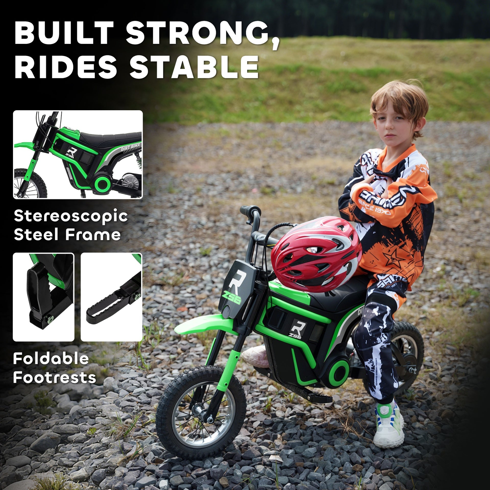 Aosom 24V 350W Electric Dirt Bike Up to 15 MPH w/ Twist Grip Throttle, Green