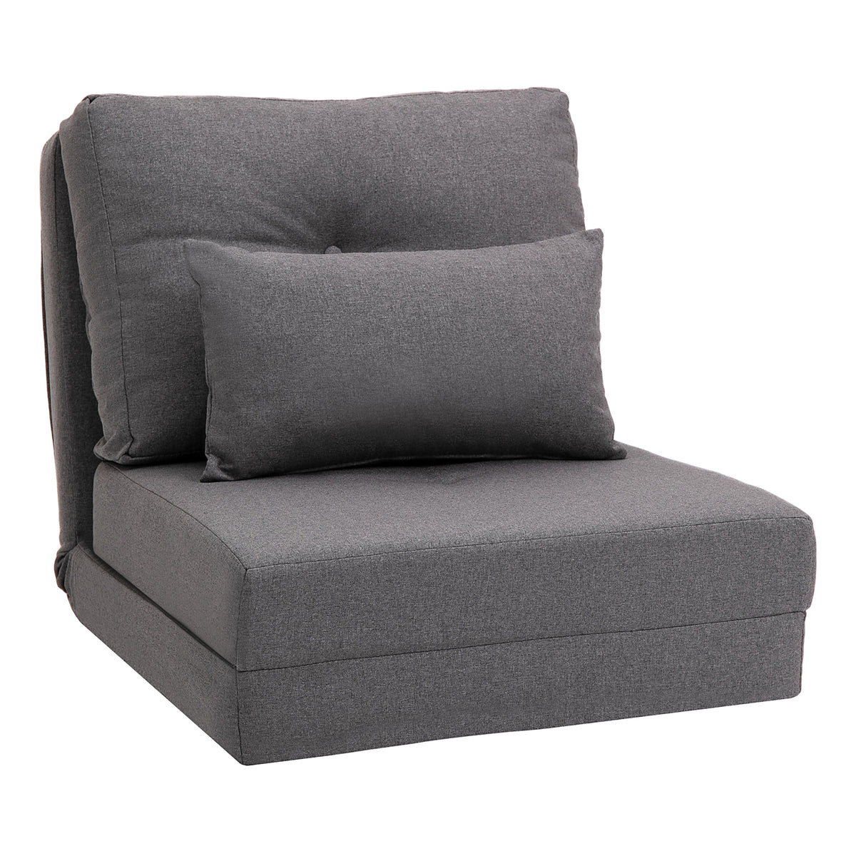 HOMCOM Convertible Flip Chair, Floor Lazy Sofa, Folding Upholstered Couch Bed with Adjustable Backrest, Metal Frame and Pillows for Living Room Bedroom, Dark Gray