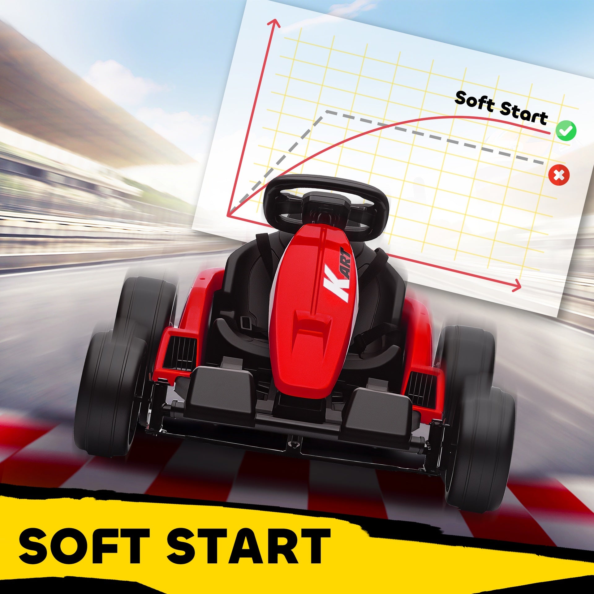 Qaba 24V Electric Go Kart with Dual 150W Motors, Adjustable Seat & 11.2MPH High Speed, Slow Start, 5-Point Harness, Red