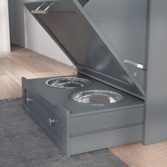 PawHut Pet Feeder Station Storage Cabinet, Dog Food Storage Container with Dog Raised Bowls, Watering Supplies, Gray