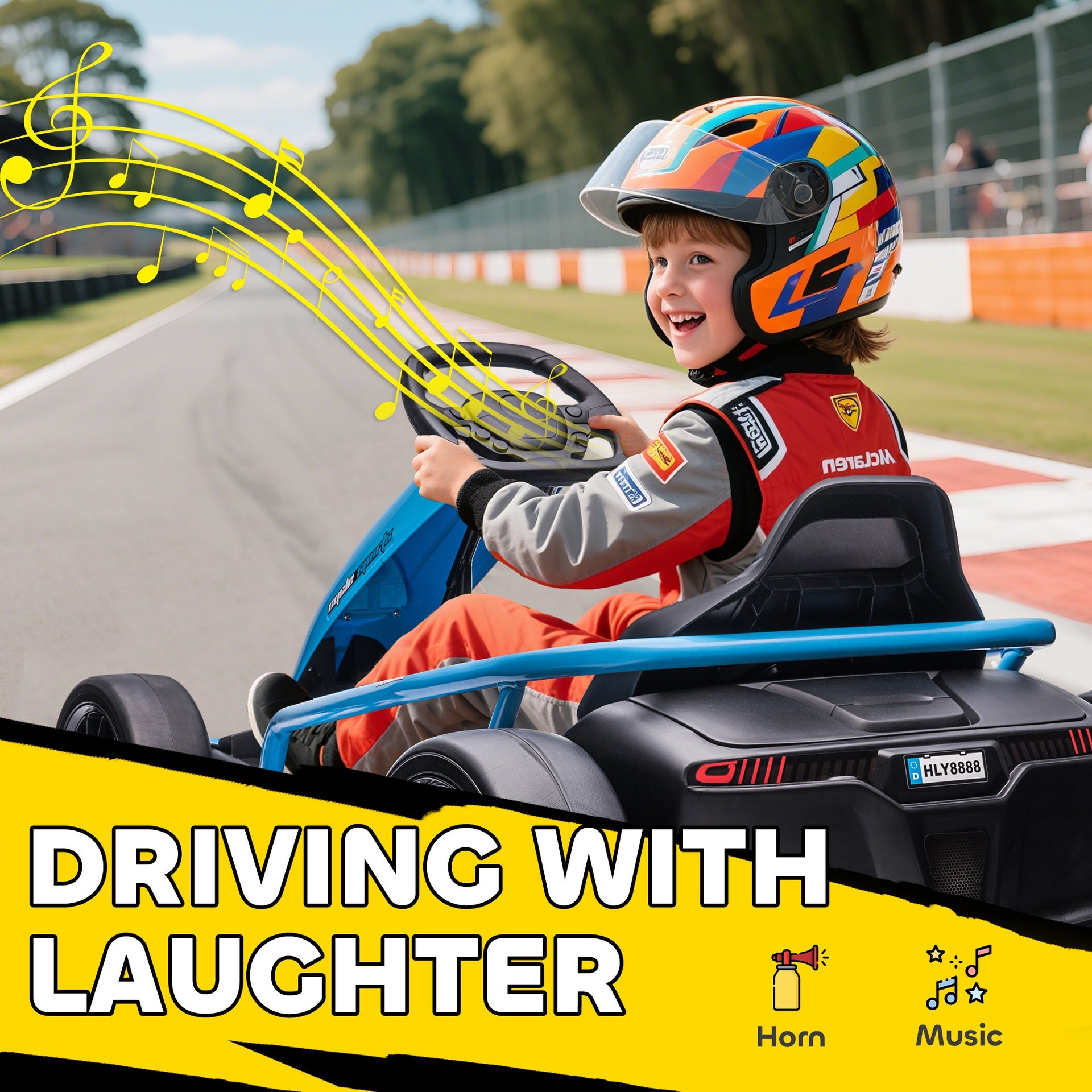 Aosom 24V Electric Go Kart for Kids, Drift Ride-On Racing Go Kart with 2 Speeds, for Boys Girls Aged 8-12 Years Old, Blue