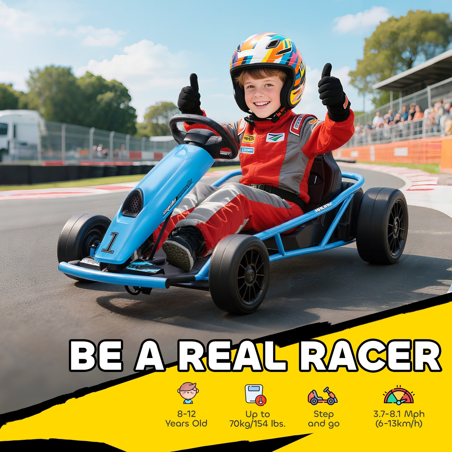 Aosom 24V Electric Go Kart for Kids, Drift Ride-On Racing Go Kart with 2 Speeds, for Boys Girls Aged 8-12 Years Old, Blue