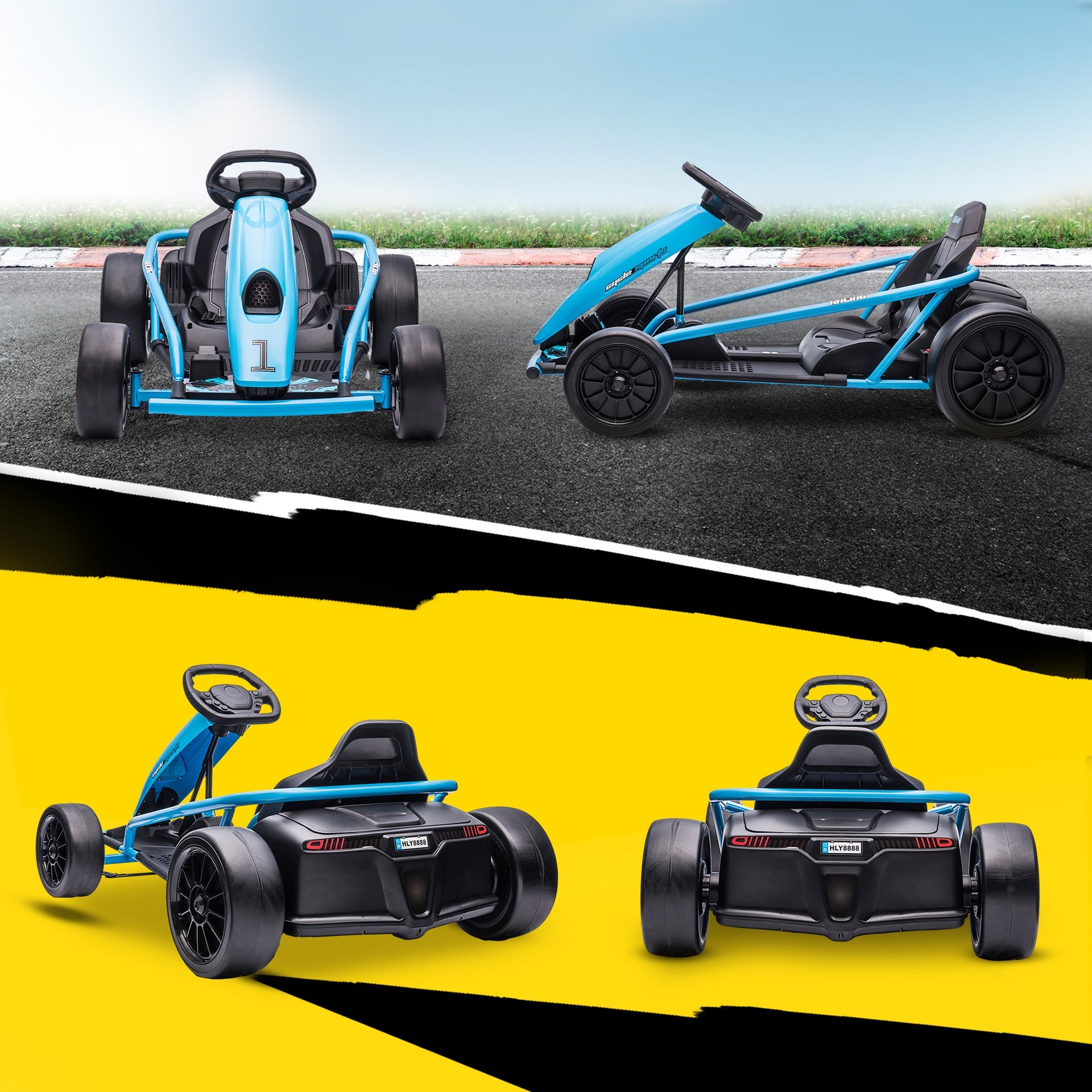 Aosom 24V Electric Go Kart for Kids, Drift Ride-On Racing Go Kart with 2 Speeds, for Boys Girls Aged 8-12 Years Old, Blue