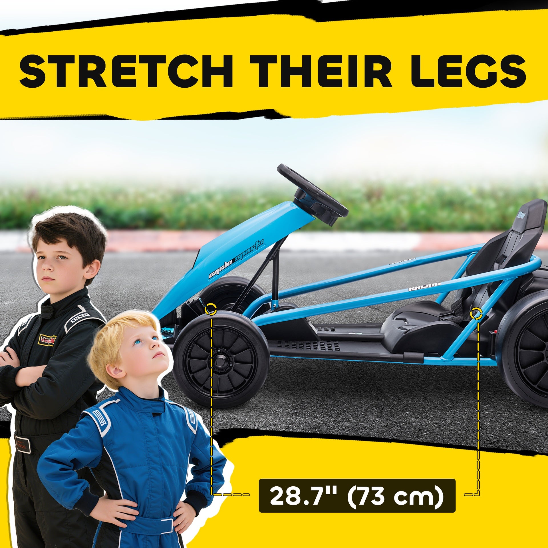 Aosom 24V Electric Go Kart for Kids, Drift Ride-On Racing Go Kart with 2 Speeds, for Boys Girls Aged 8-12 Years Old, Blue