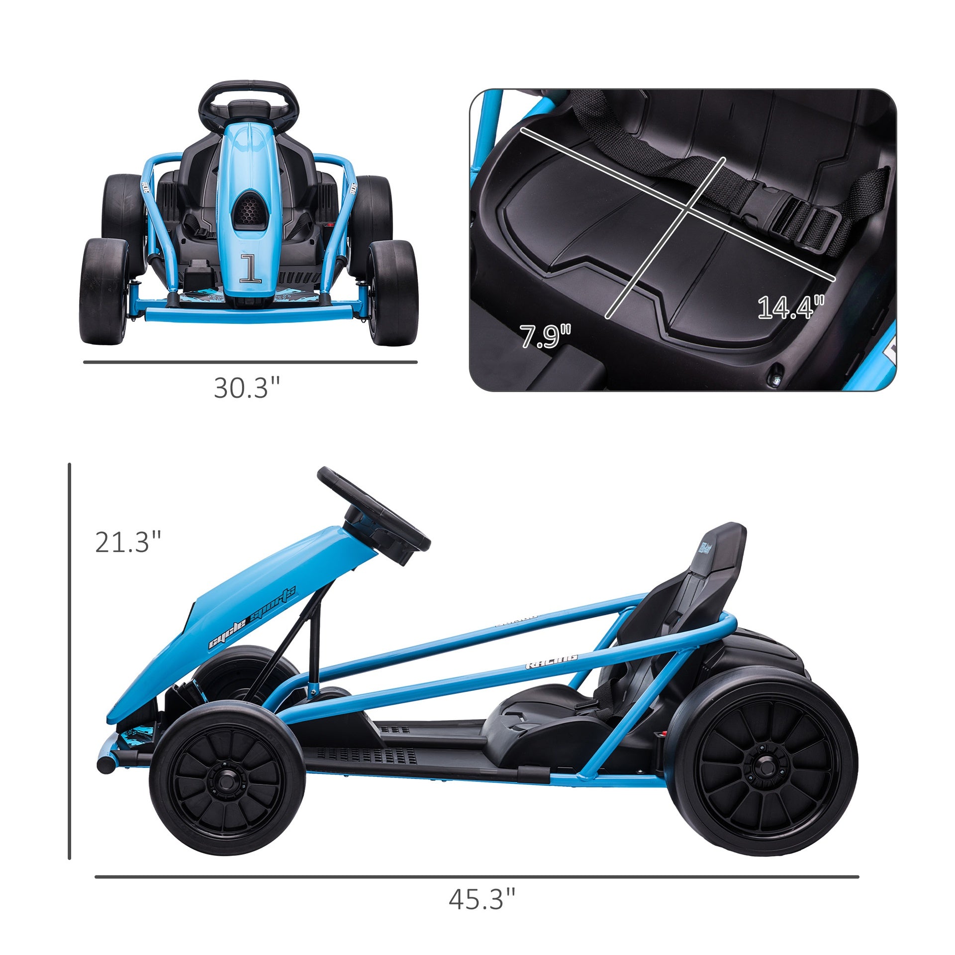 Aosom 24V Electric Go Kart for Kids, Drift Ride-On Racing Go Kart with 2 Speeds, for Boys Girls Aged 8-12 Years Old, Blue