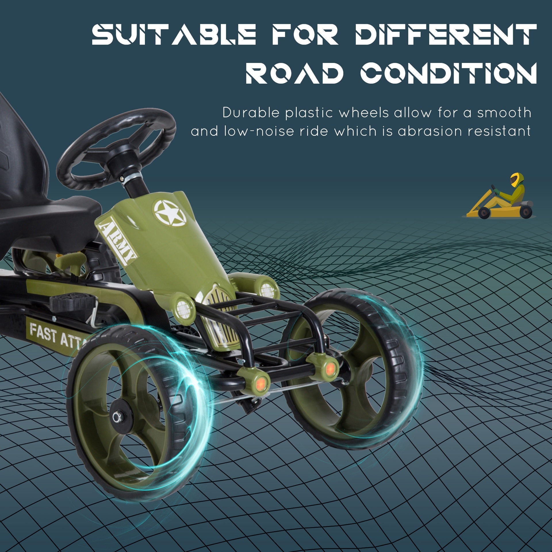 Aosom Pedal Go Kart for Kids with Adjustable Seat for 3-6 Year Old Boys and Girls, Green