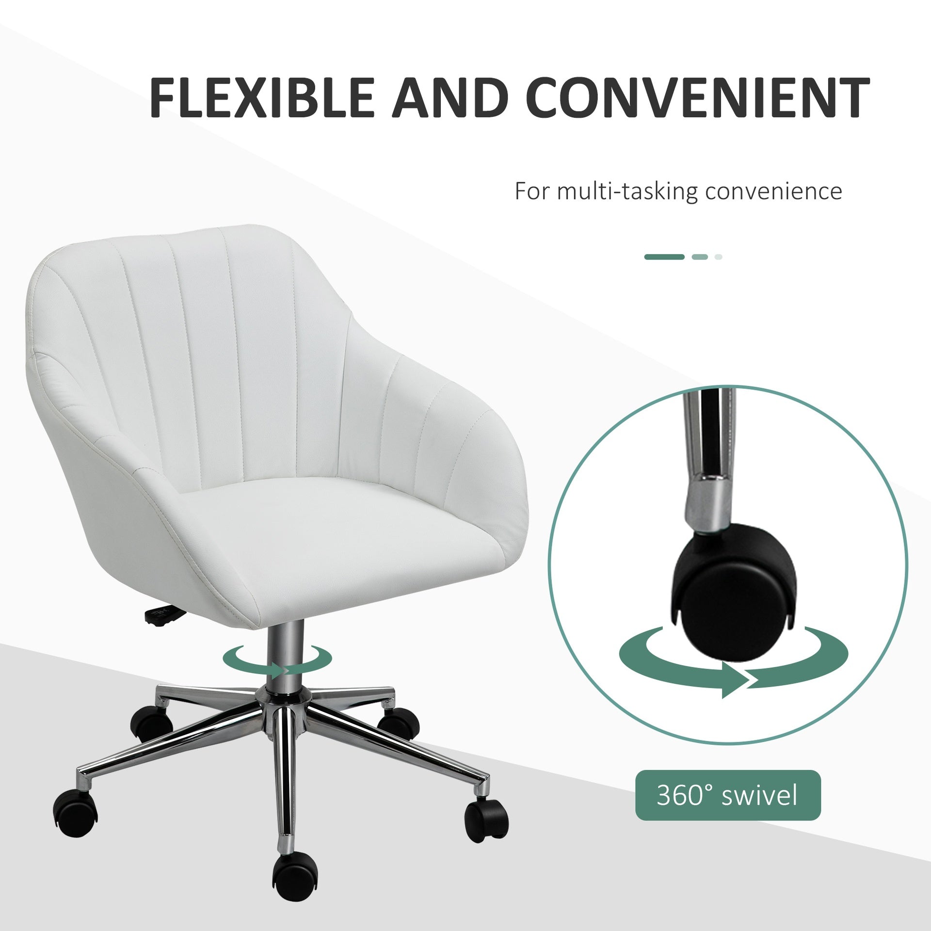 Vinsetto Mid Back Home Office Chair Computer Desk Chair with PU Leather, Adjustable Height, Swivel Wheels for Study, Bedroom, White