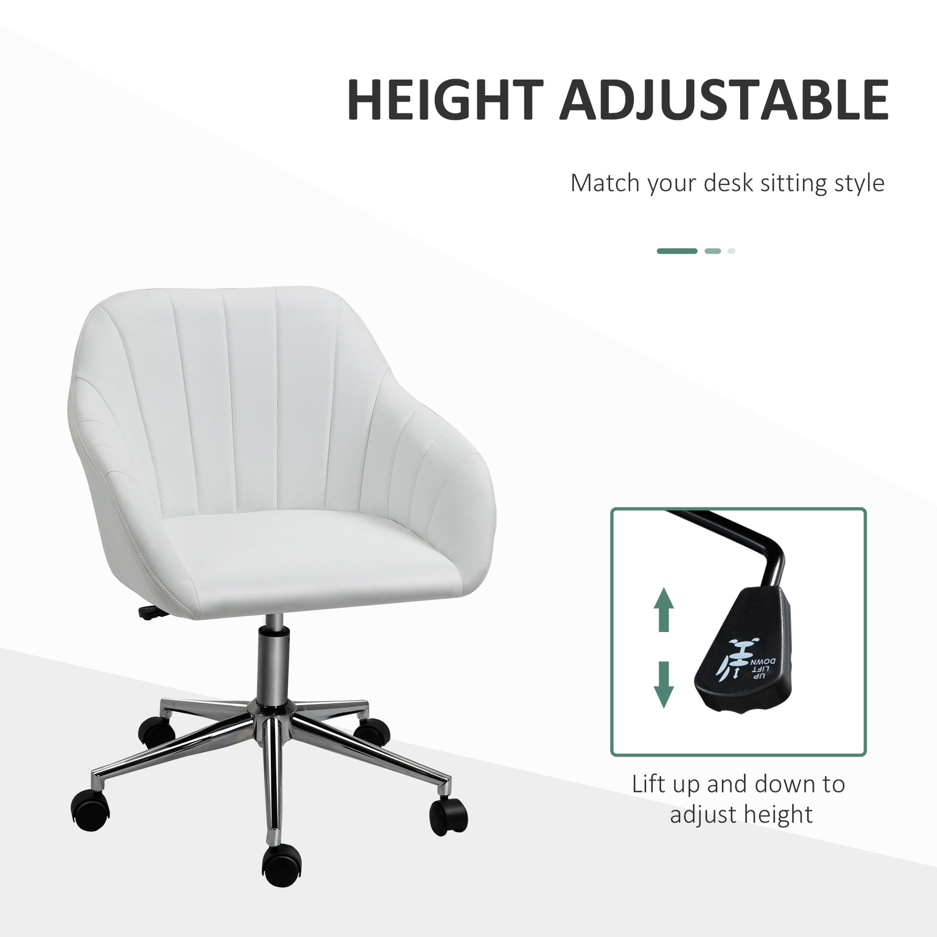 Vinsetto Mid Back Home Office Chair Computer Desk Chair with PU Leather, Adjustable Height, Swivel Wheels for Study, Bedroom, White