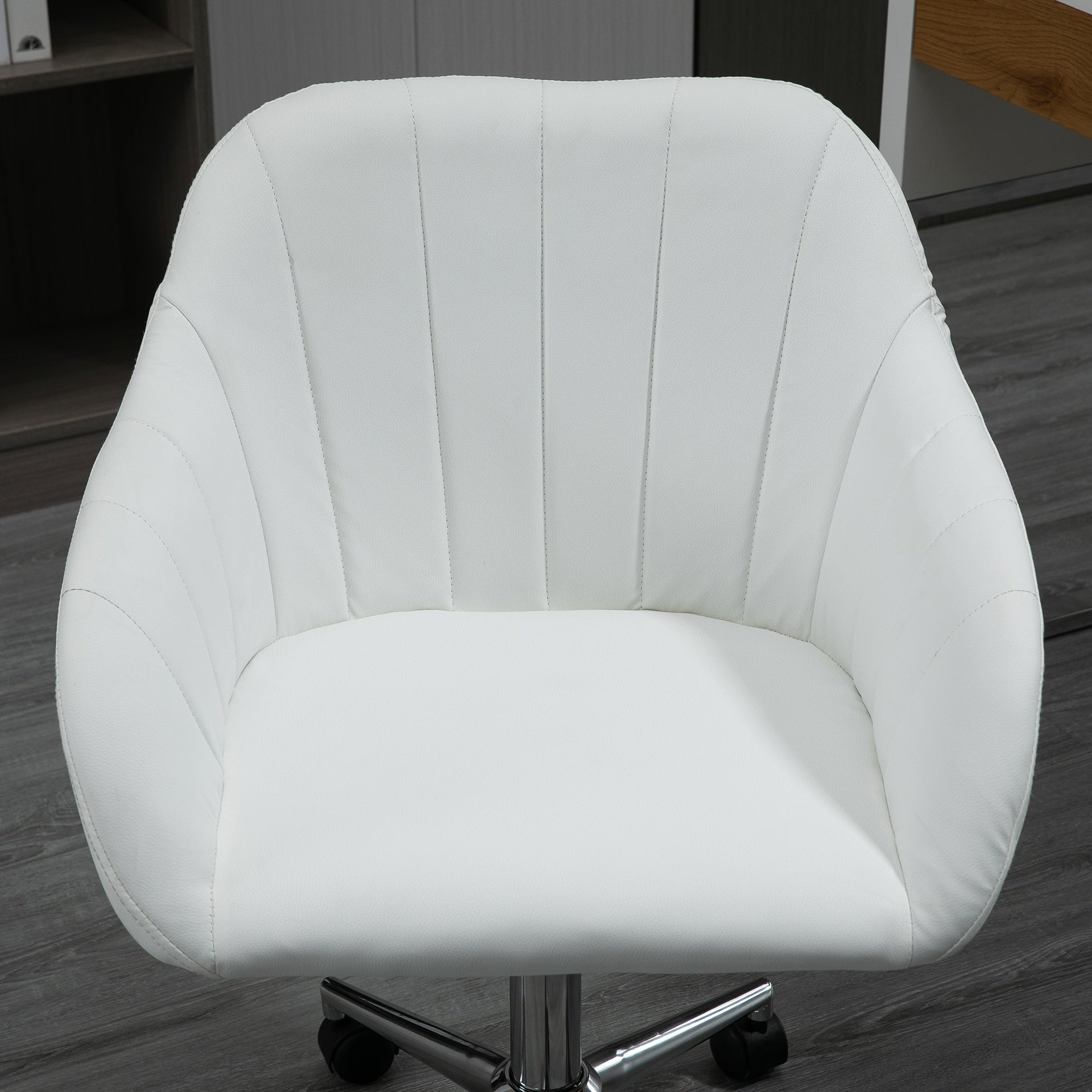 Vinsetto Mid Back Home Office Chair Computer Desk Chair with PU Leather, Adjustable Height, Swivel Wheels for Study, Bedroom, White