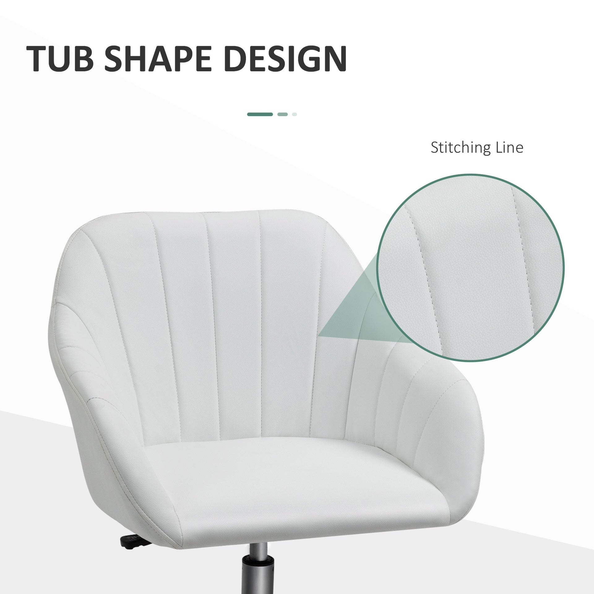 Vinsetto Mid Back Home Office Chair Computer Desk Chair with PU Leather, Adjustable Height, Swivel Wheels for Study, Bedroom, White
