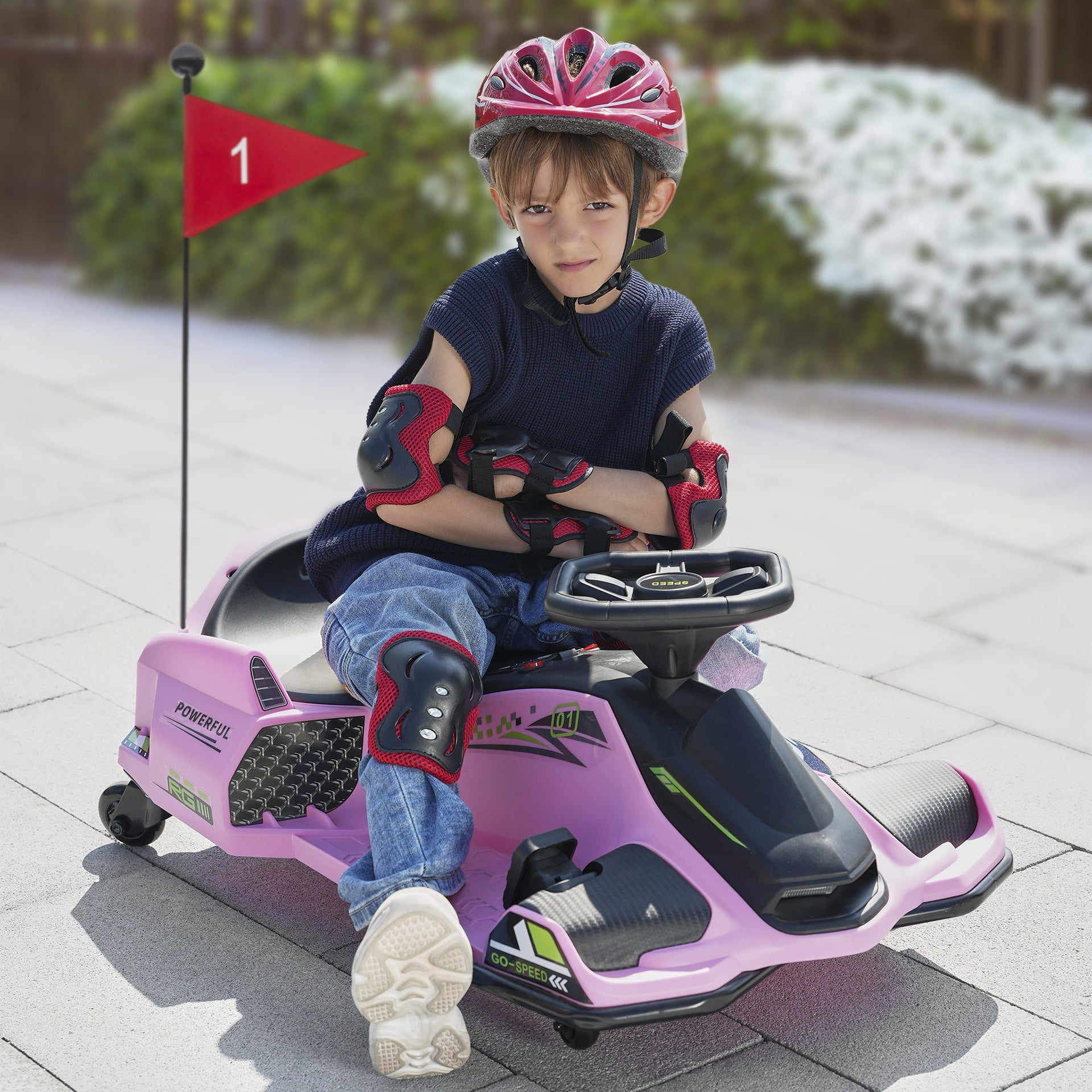 Aosom 12V Electric Drifting Go Kart w/ Slow Start, Music, Lights, Pink
