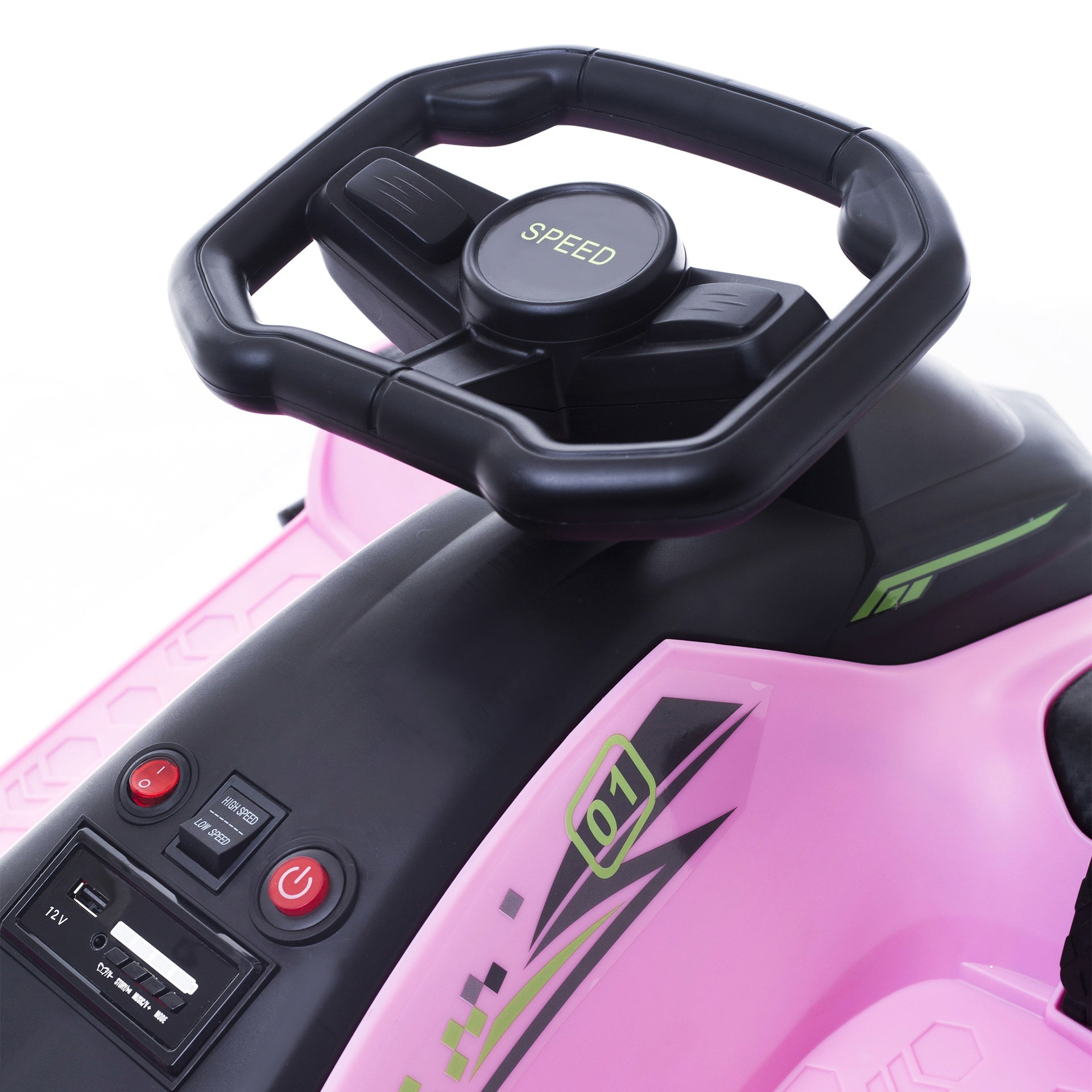Aosom 12V Electric Drifting Go Kart w/ Slow Start, Music, Lights, Pink