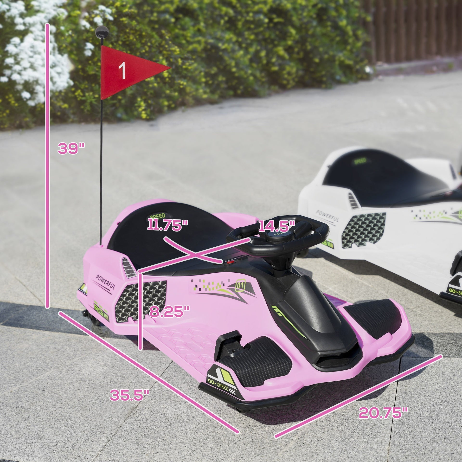 Aosom 12V Electric Drifting Go Kart w/ Slow Start, Music, Lights, Pink
