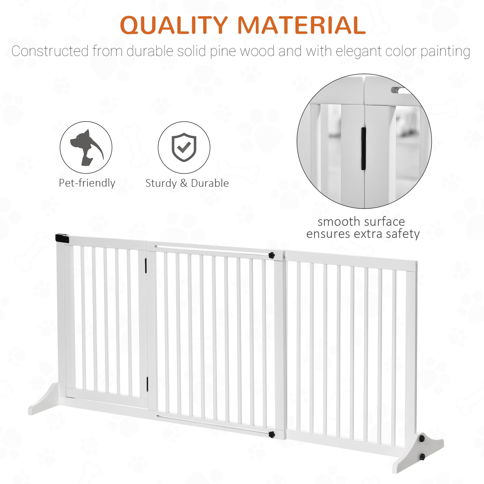 PawHut Freestanding Length Adjustable Wooden Pet Gate with Lockable Door 3 Panels, White