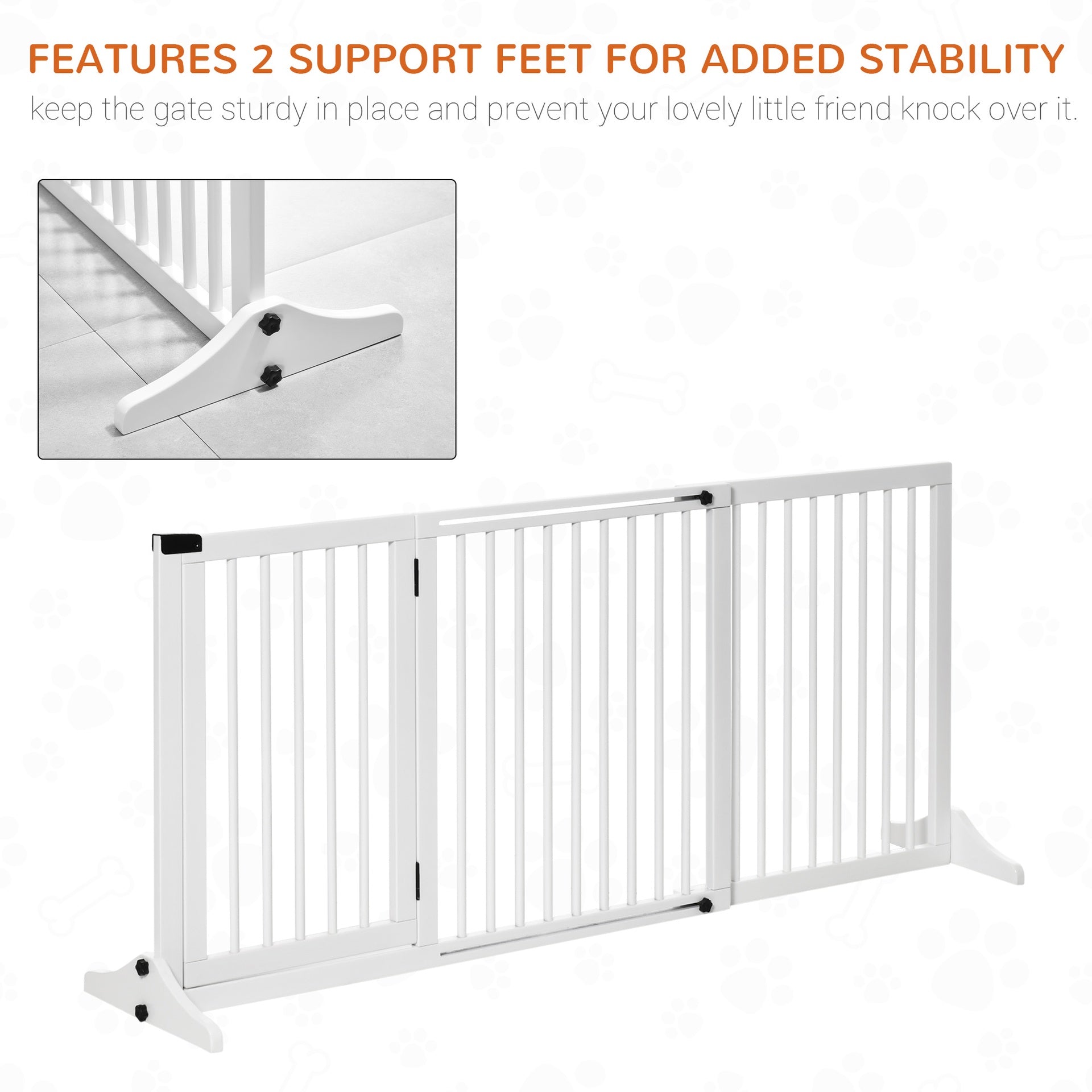 PawHut Freestanding Length Adjustable Wooden Pet Gate with Lockable Door 3 Panels, White