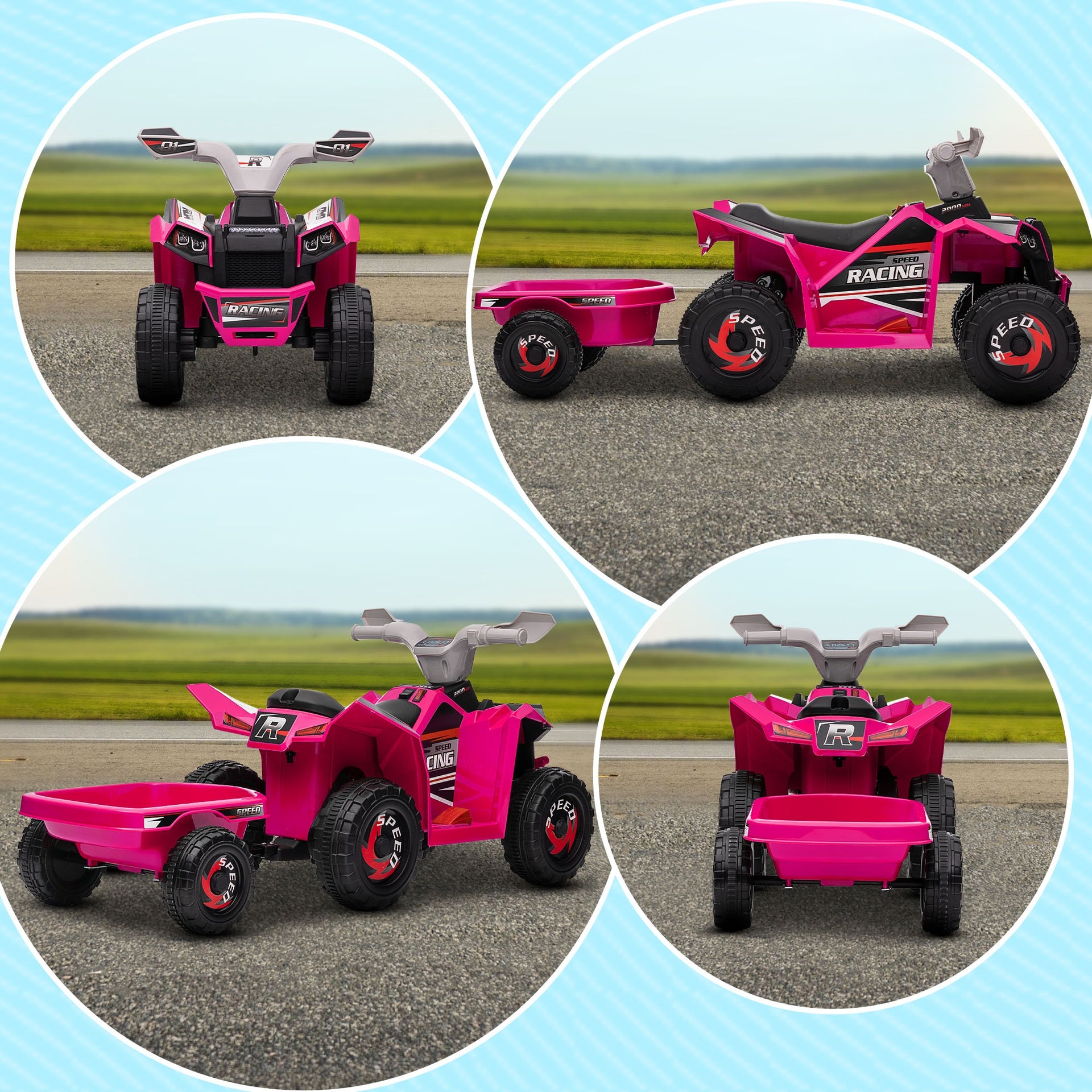 Aosom 6V Electric Toy Car with Back Trailer, Forward Backward, Wear-Resistant Wheels for Ages 18-36 Months, Pink