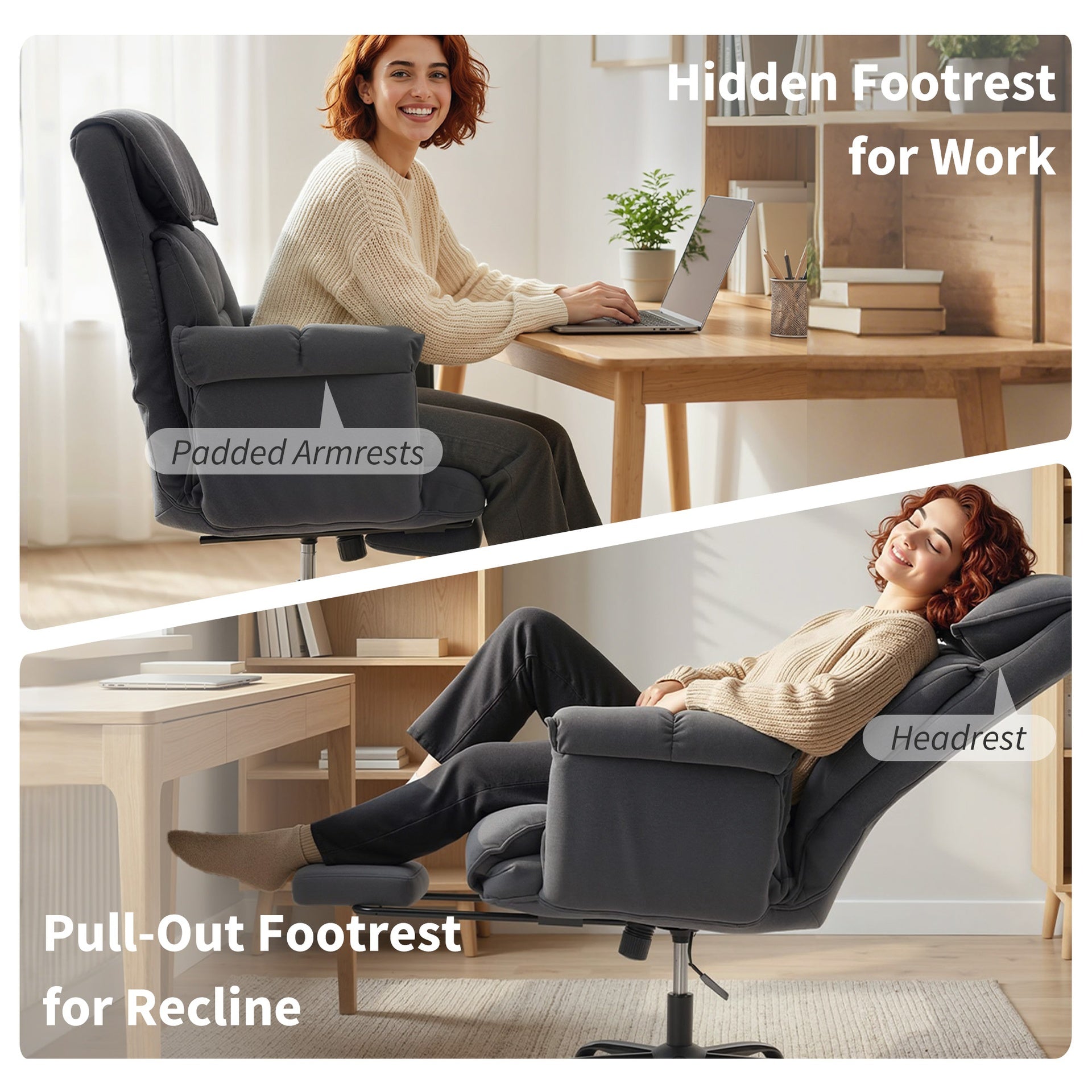 HOMCOM High Back Office Chair, Reclining Desk Chair with Footrest, High Resilience Foam, Rolling Wheels, Dark Gray