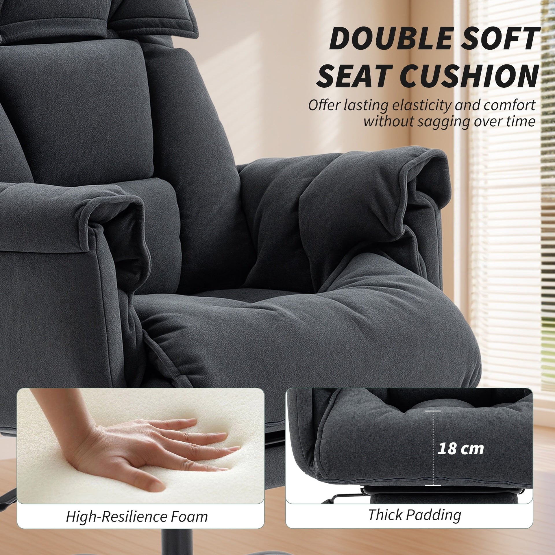 HOMCOM High Back Office Chair, Reclining Desk Chair with Footrest, High Resilience Foam, Rolling Wheels, Dark Gray