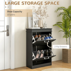 HOMCOM Modern Shoe Storage Cabinet with 2 Flip Drawers for 10 Pairs, Narrow Shoe Organizer for Entryway, Hallway, Black