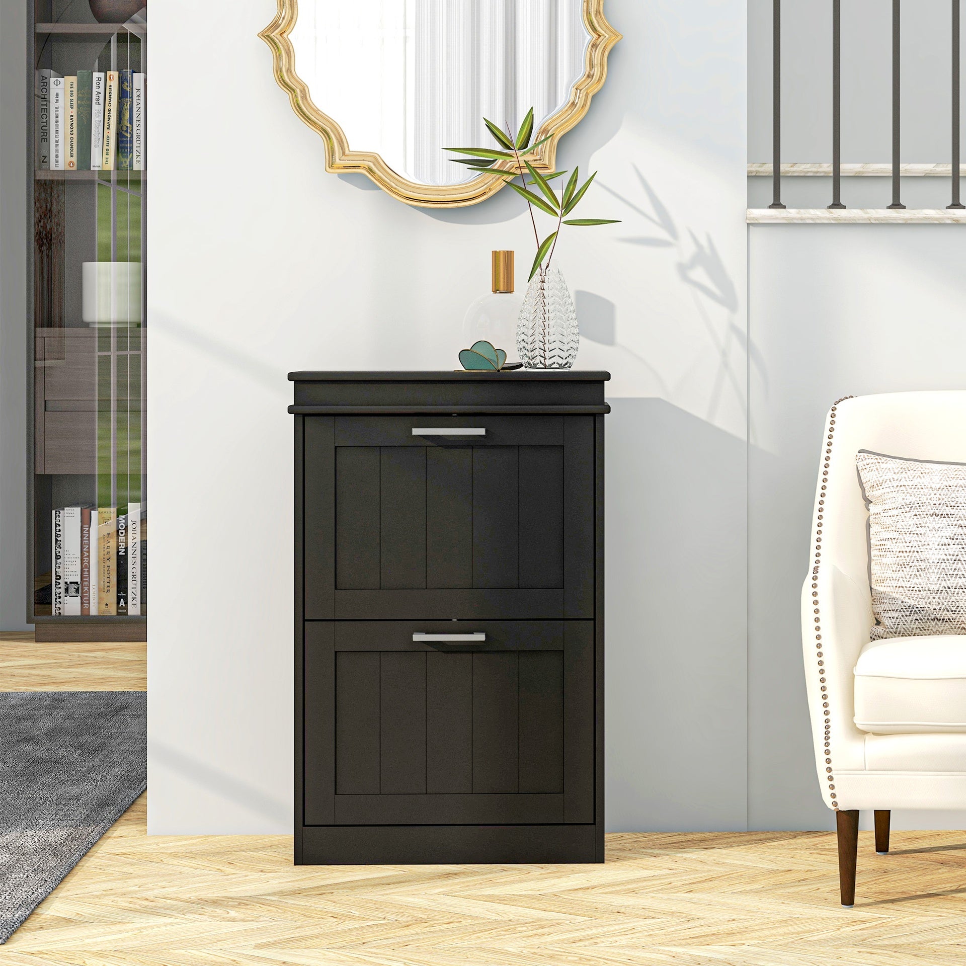 HOMCOM Modern Shoe Storage Cabinet with 2 Flip Drawers for 10 Pairs, Narrow Shoe Organizer for Entryway, Hallway, Black