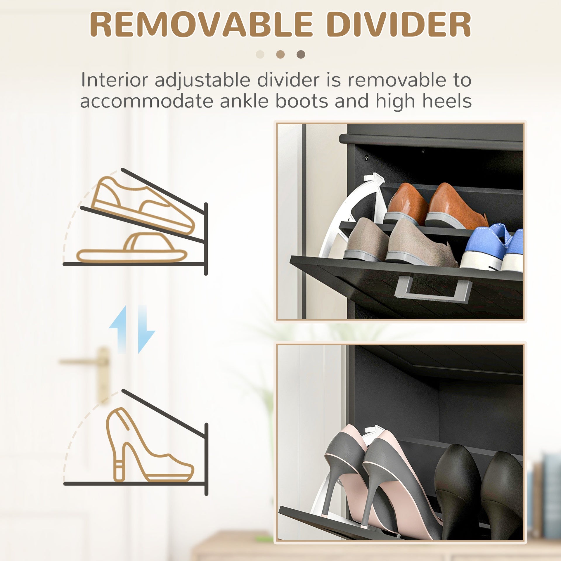 HOMCOM Modern Shoe Storage Cabinet with 2 Flip Drawers for 10 Pairs, Narrow Shoe Organizer for Entryway, Hallway, Black