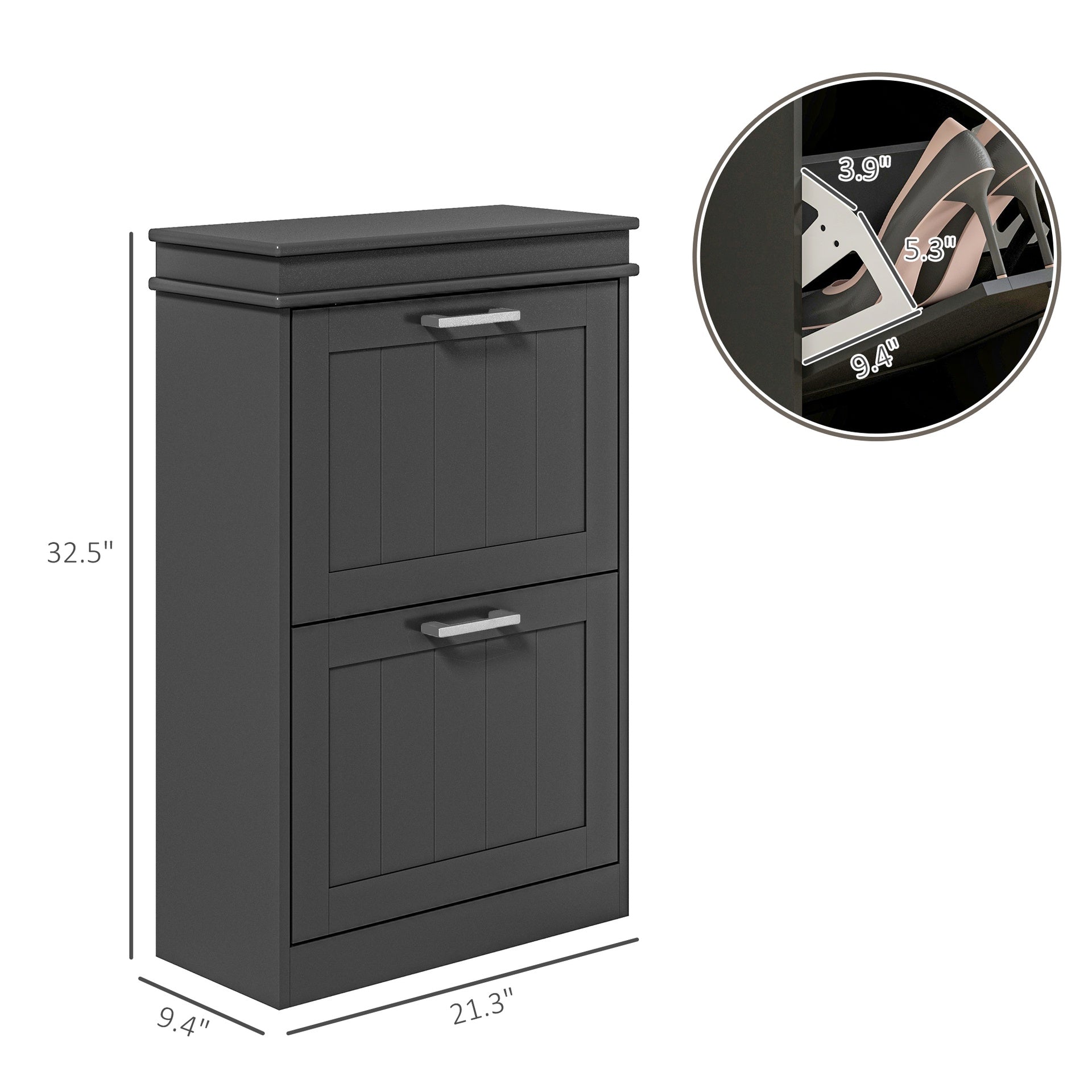 HOMCOM Modern Shoe Storage Cabinet with 2 Flip Drawers for 10 Pairs, Narrow Shoe Organizer for Entryway, Hallway, Black