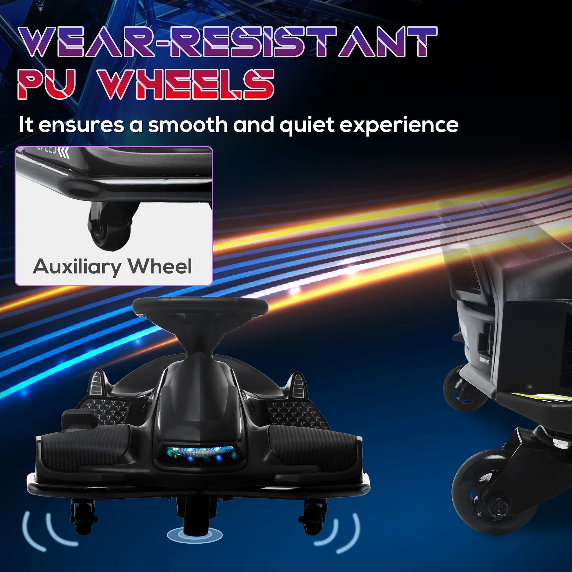 Aosom 12V Electric Drifting Go Kart w/ Slow Start, Music, Lights, Black