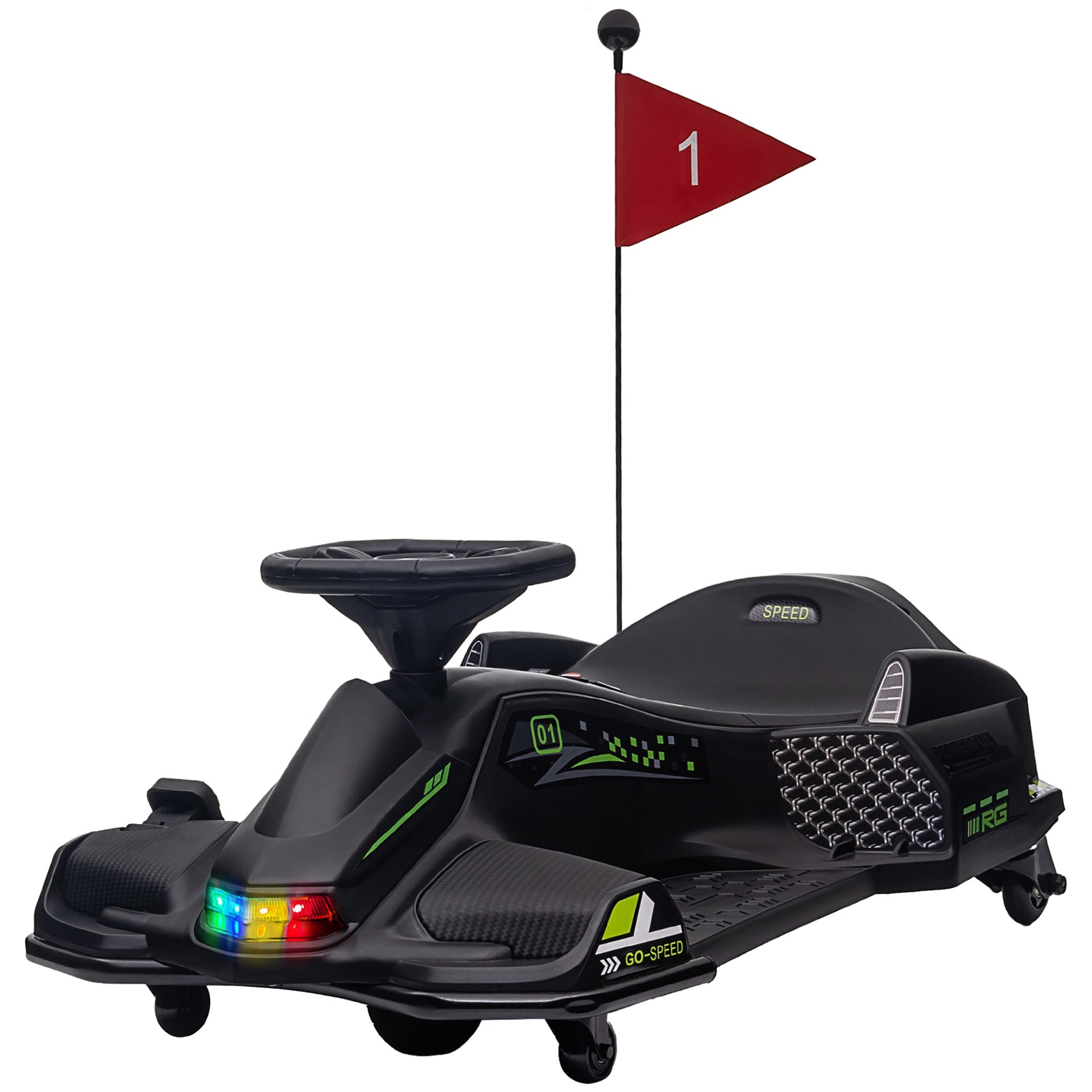 Aosom 12V Electric Drifting Go Kart w/ Slow Start, Music, Lights, Black