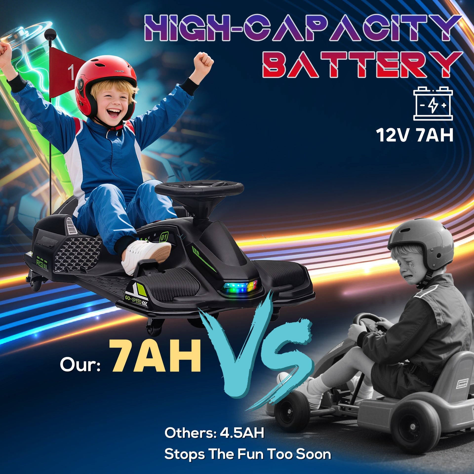 Aosom 12V Electric Drifting Go Kart w/ Slow Start, Music, Lights, Black