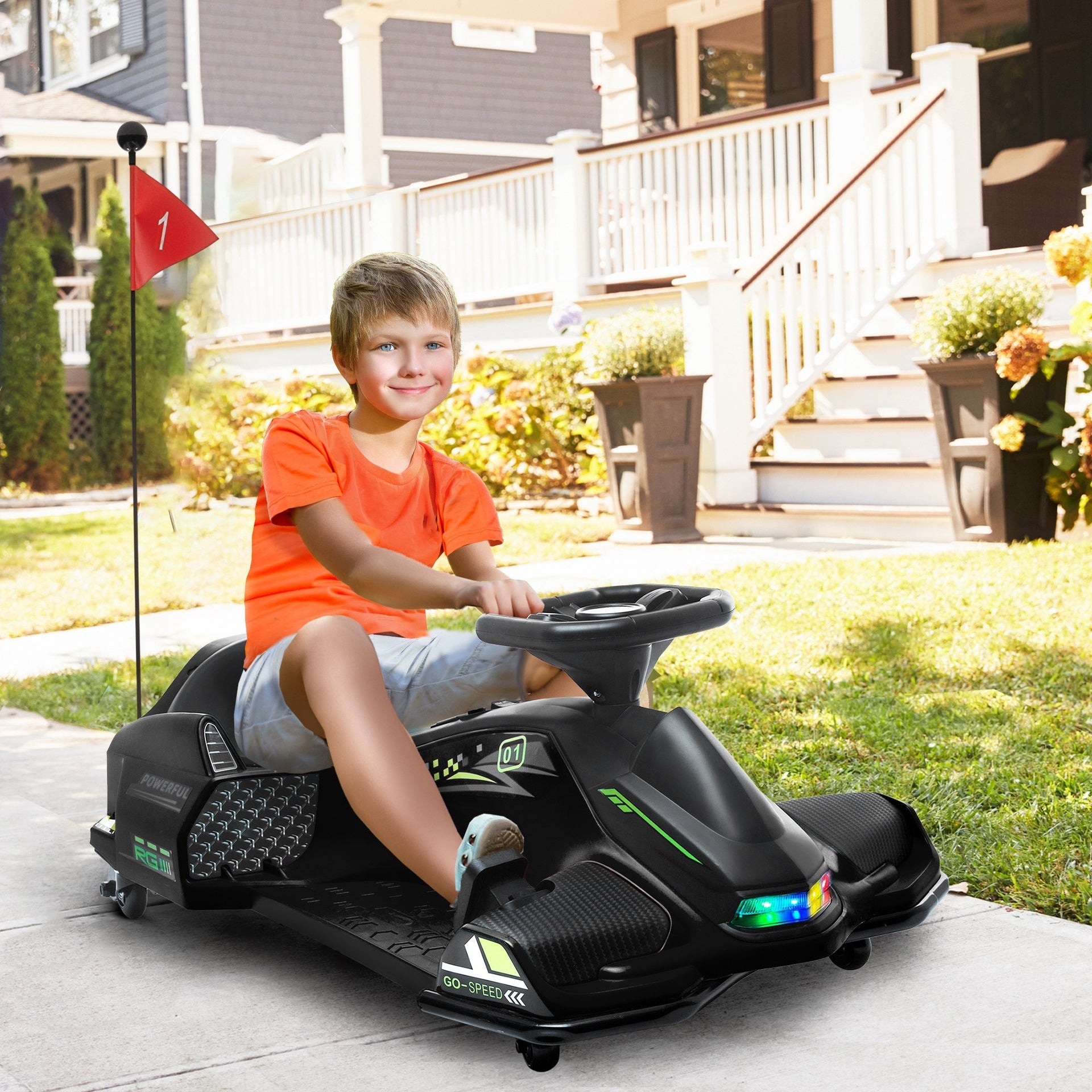 Aosom 12V Electric Drifting Go Kart w/ Slow Start, Music, Lights, Black