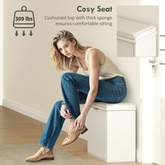 HOMCOM Shoe Storage Bench with Padded Seat Cushion and Flip-Drawer, Entryway Bench, Shoe Cabinet, 24.4x10.2x18.7 Inches, White