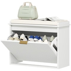 HOMCOM Shoe Storage Bench with Padded Seat Cushion and Flip-Drawer, Entryway Bench, Shoe Cabinet, 24.4x10.2x18.7 Inches, White