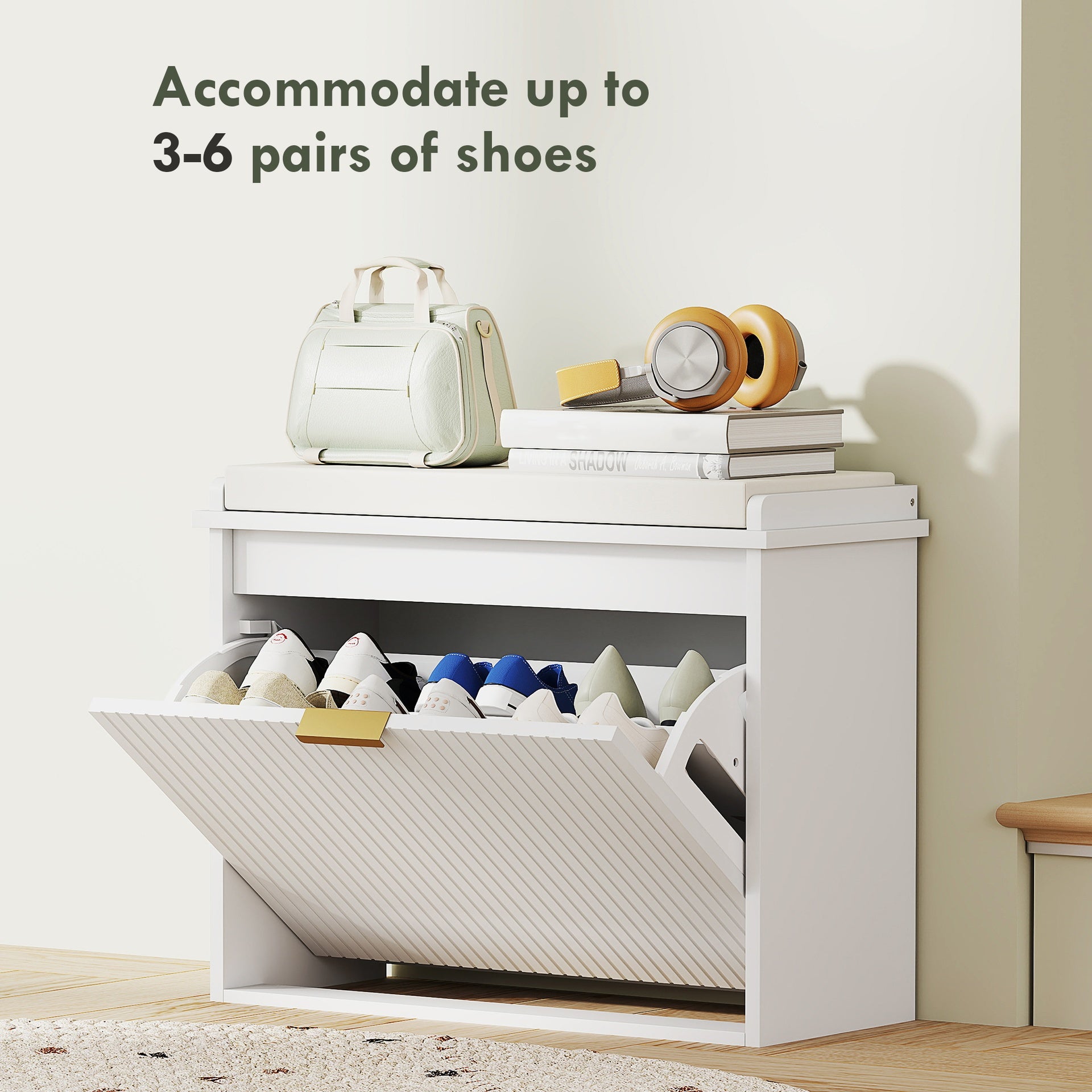 HOMCOM Shoe Storage Bench with Padded Seat Cushion and Flip-Drawer, Entryway Bench, Shoe Cabinet, 24.4x10.2x18.7 Inches, White