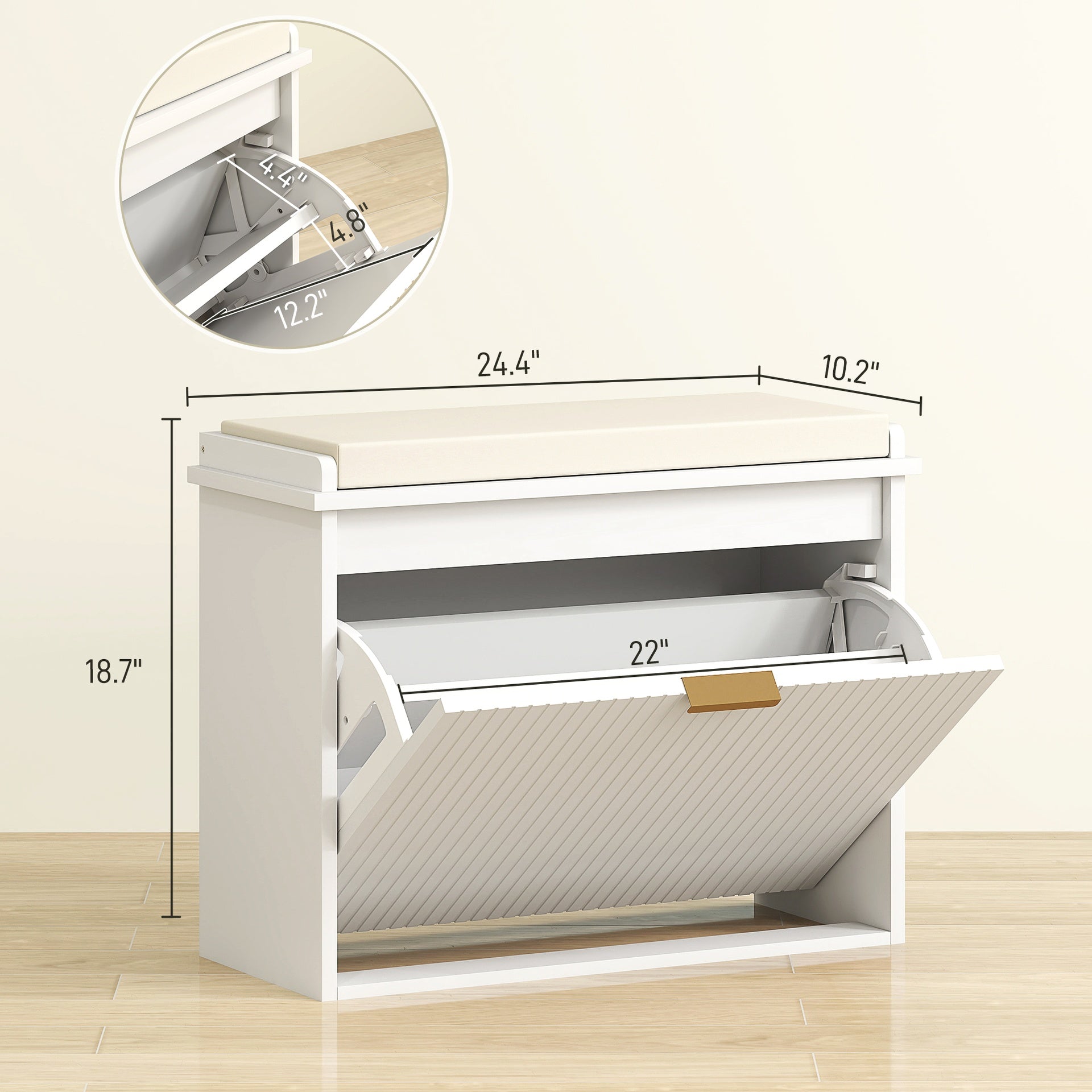 HOMCOM Shoe Storage Bench with Padded Seat Cushion and Flip-Drawer, Entryway Bench, Shoe Cabinet, 24.4x10.2x18.7 Inches, White