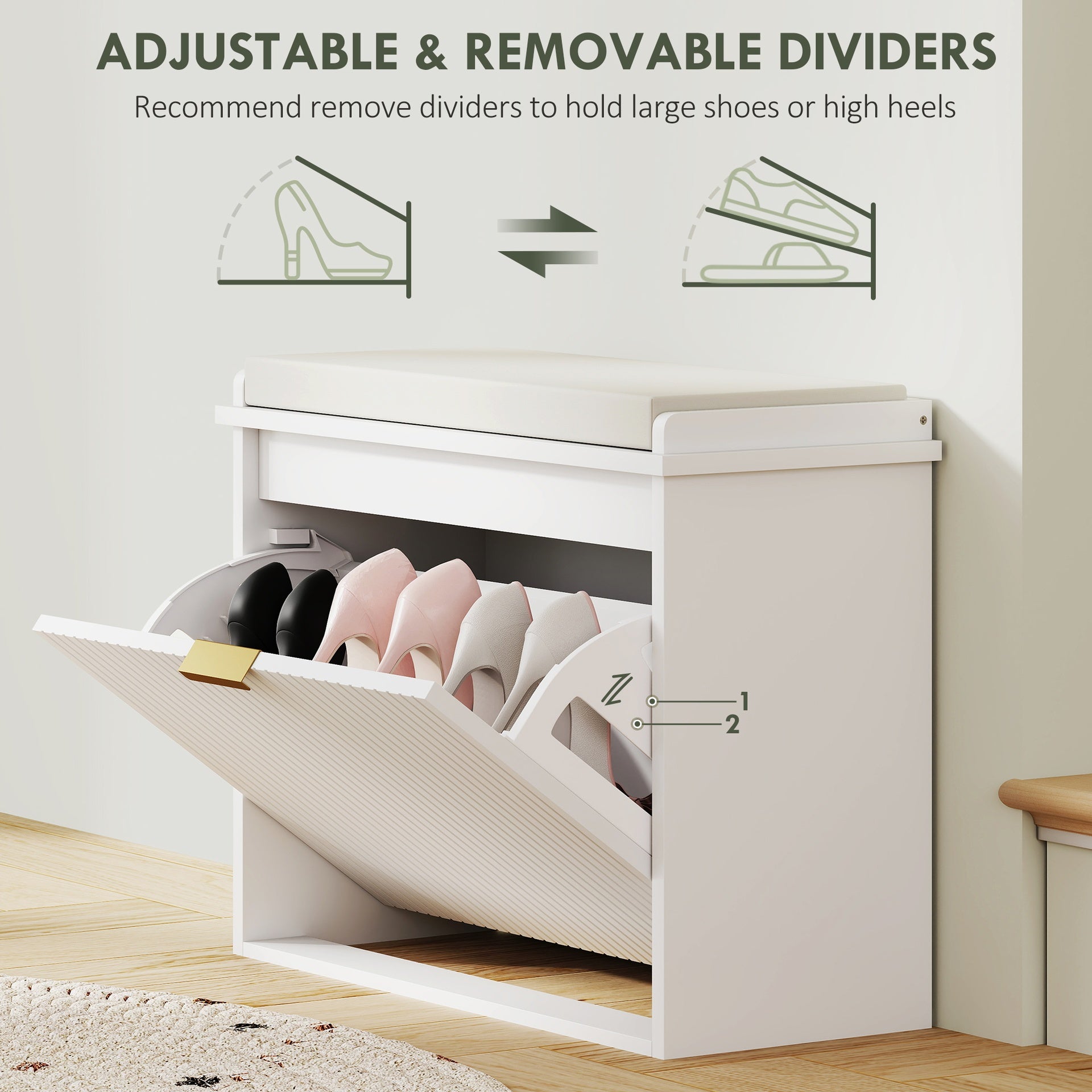 HOMCOM Shoe Storage Bench with Padded Seat Cushion and Flip-Drawer, Entryway Bench, Shoe Cabinet, 24.4x10.2x18.7 Inches, White