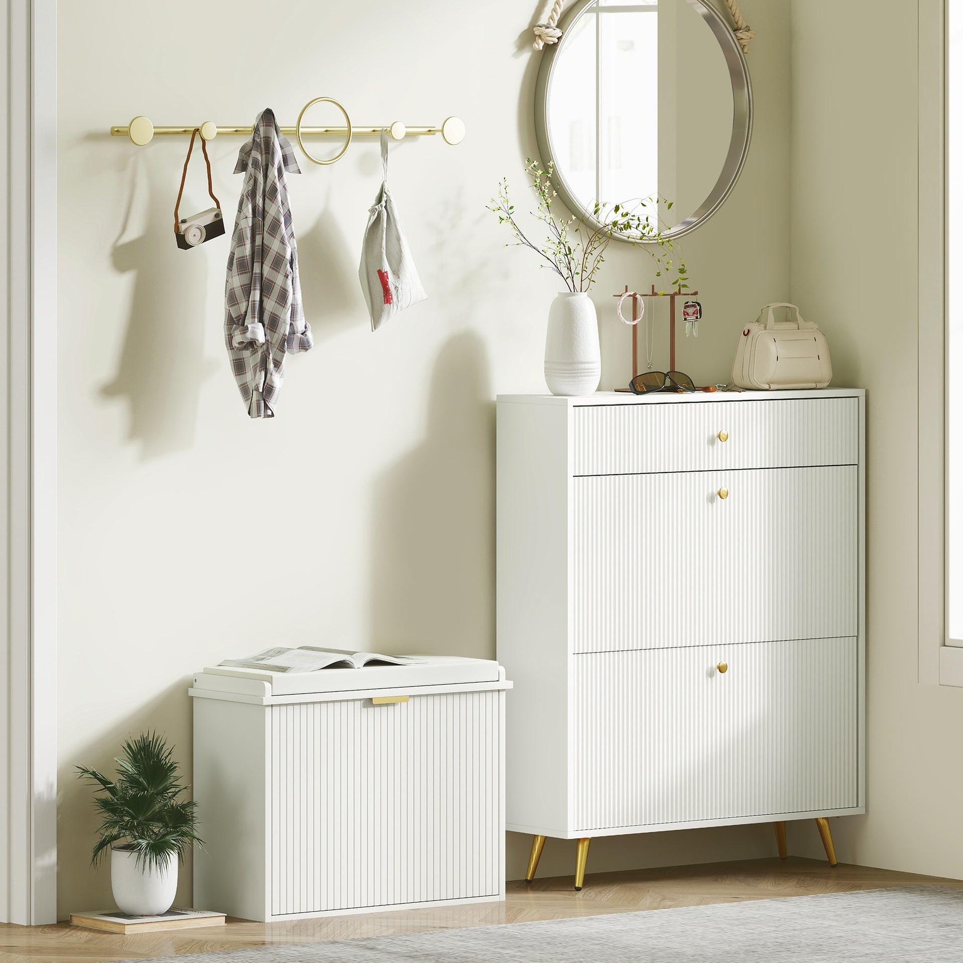 HOMCOM Shoe Storage Bench with Padded Seat Cushion and Flip-Drawer, Entryway Bench, Shoe Cabinet, 24.4x10.2x18.7 Inches, White
