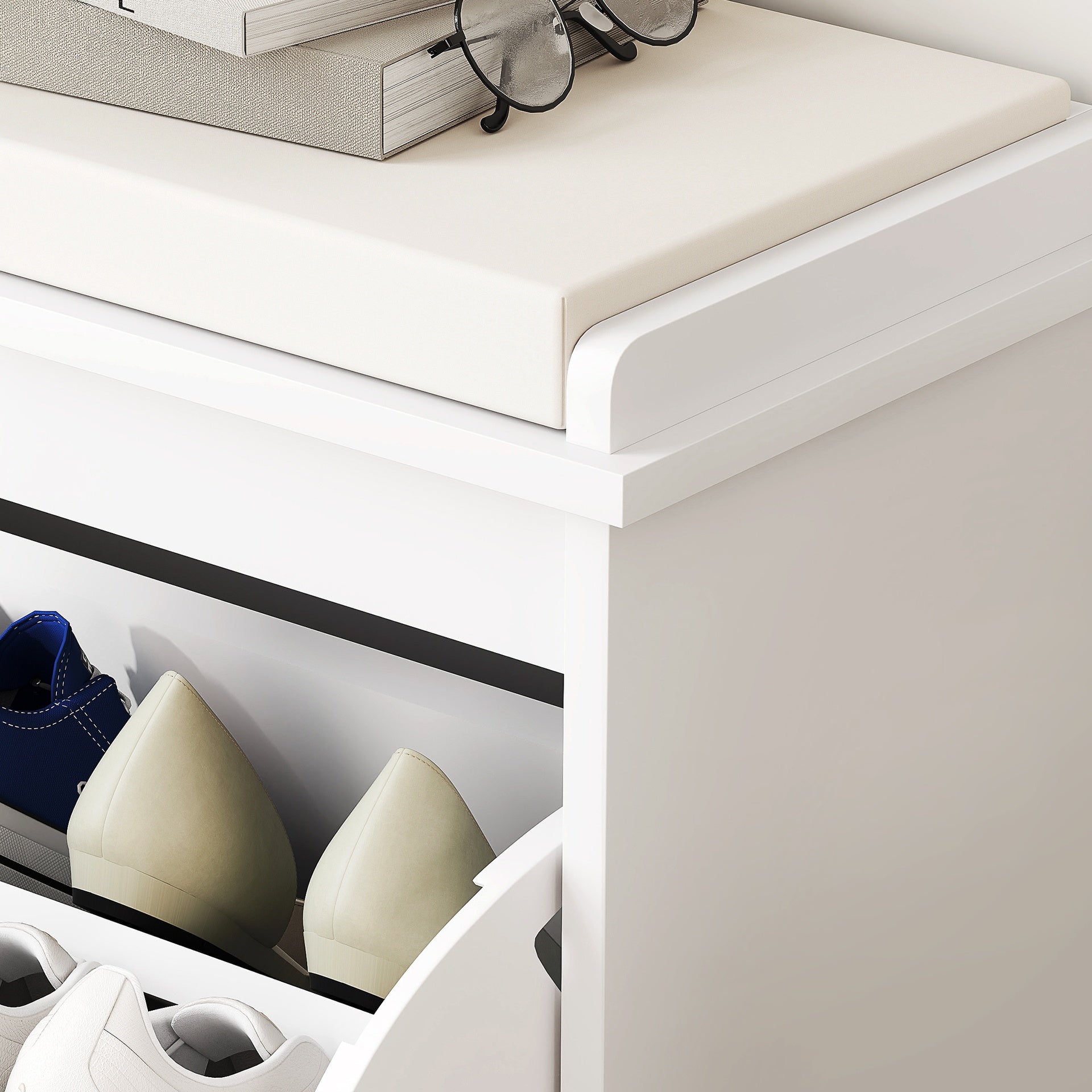 HOMCOM Shoe Storage Bench with Padded Seat Cushion and Flip-Drawer, Entryway Bench, Shoe Cabinet, 24.4x10.2x18.7 Inches, White