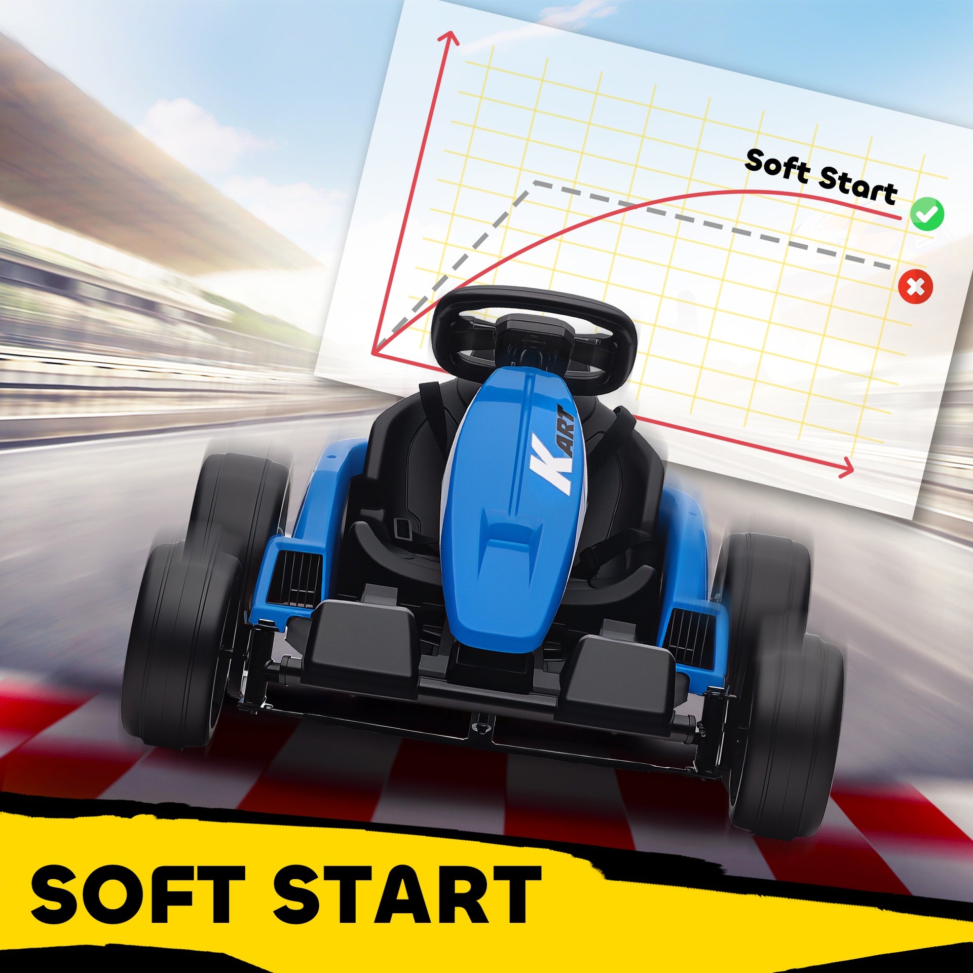 Qaba 24V Electric Go Kart with Dual 150W Motors, Adjustable Seat & 11.2MPH High Speed, Slow Start, 5-Point Harness, Blue