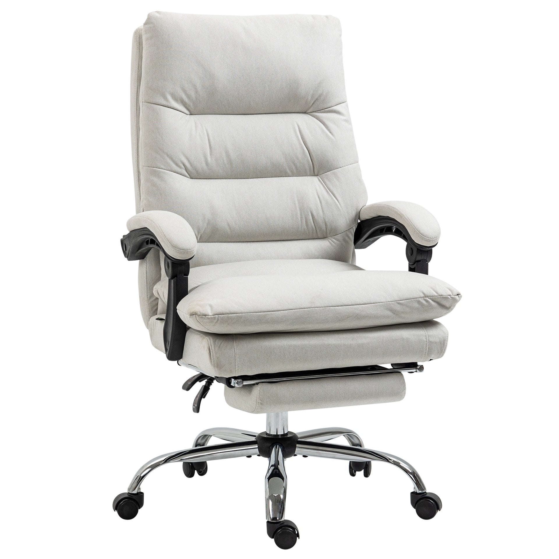 Vinsetto Microfibre Executive Massage Office Chair, Computer Desk Chair, Reclining Chair with Footrest, Double-tier Padding, Swivel Wheels, Cream White