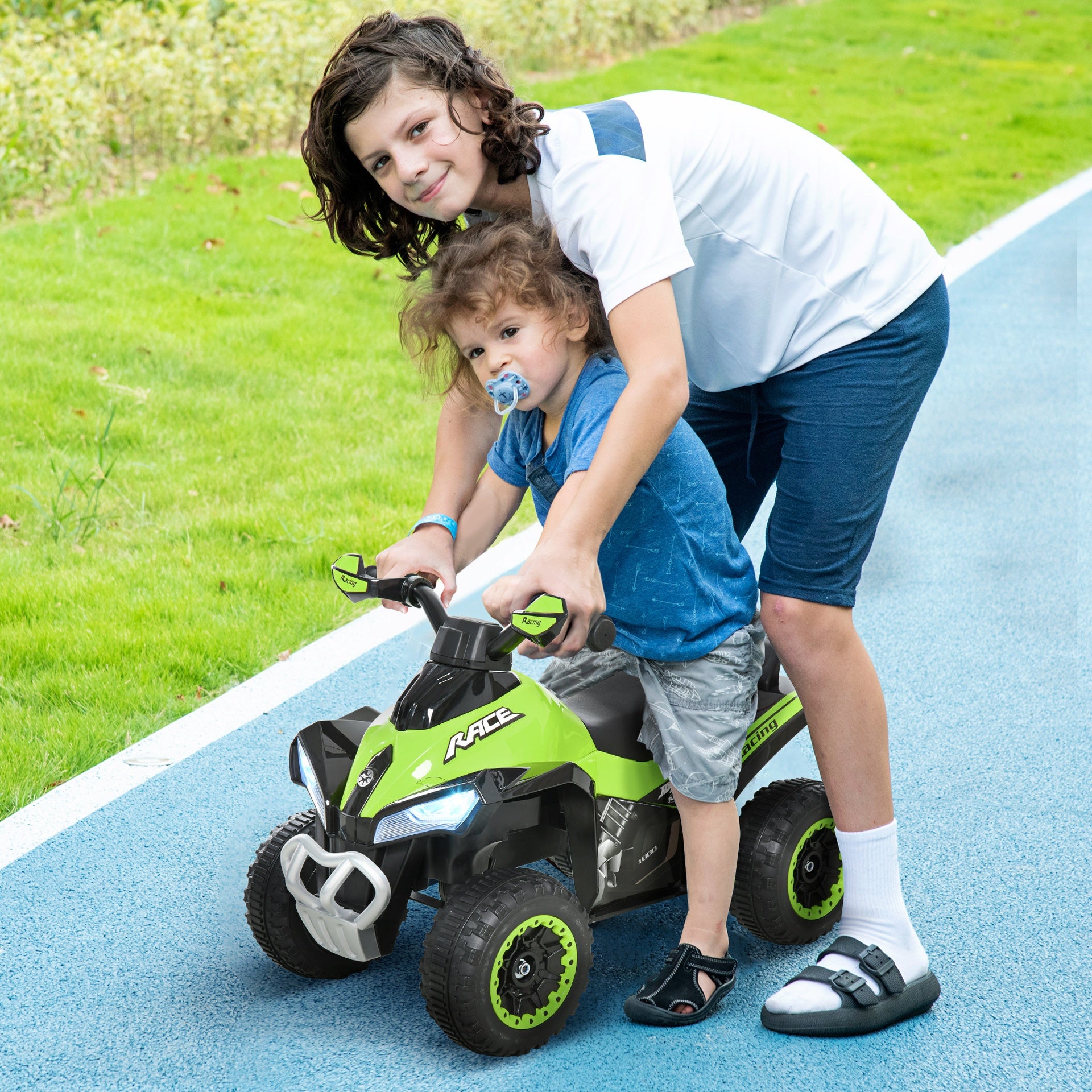Aosom NO Power Kids Ride On Push Car, w/ Music, Lights for 1.5-3, Green