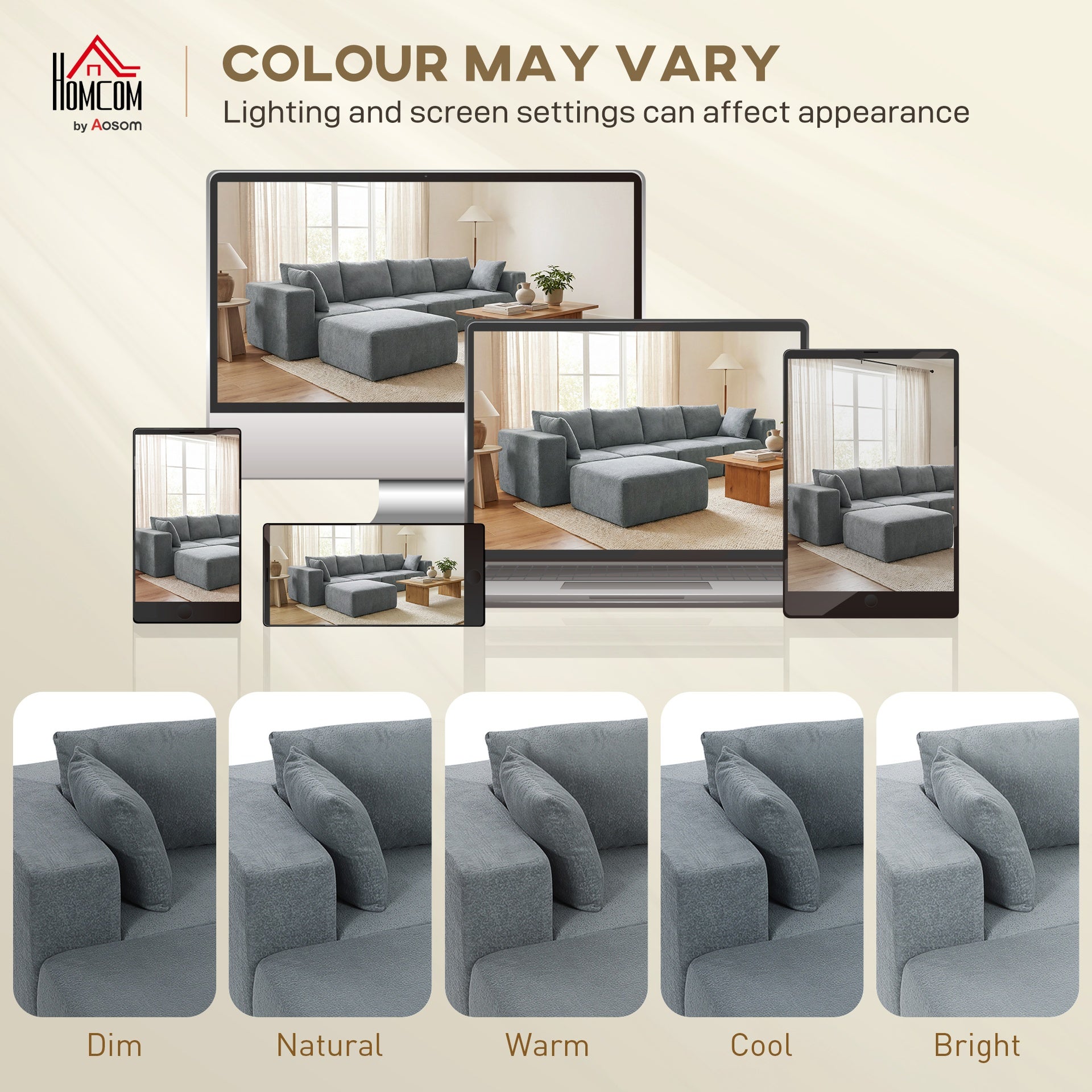 HOMCOM Modular Sectional Sofa, Boneless U-Shape Sectional Couch with 2 Ottomans, Dark Gray