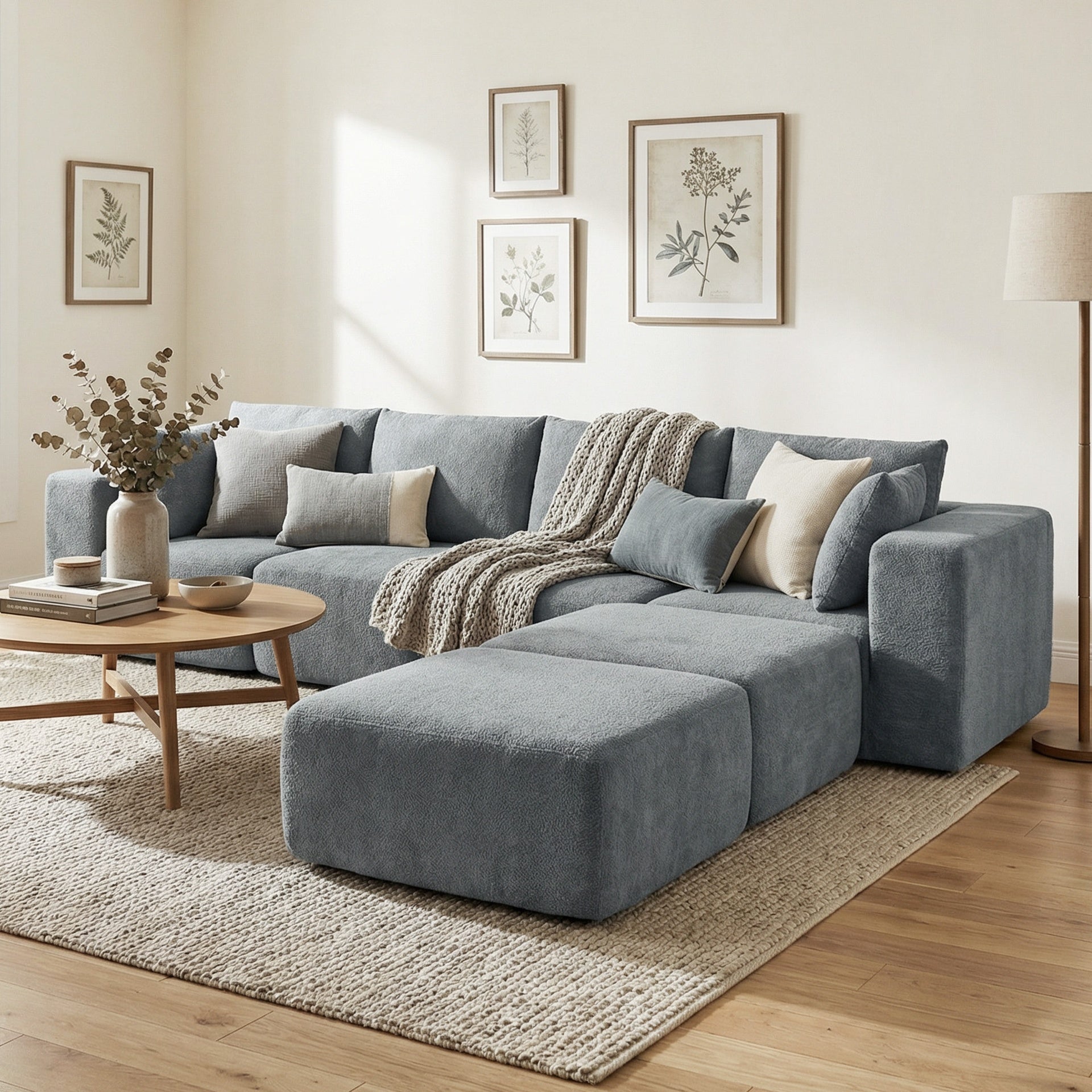 HOMCOM Modular Sectional Sofa, Boneless U-Shape Sectional Couch with 2 Ottomans, Dark Gray