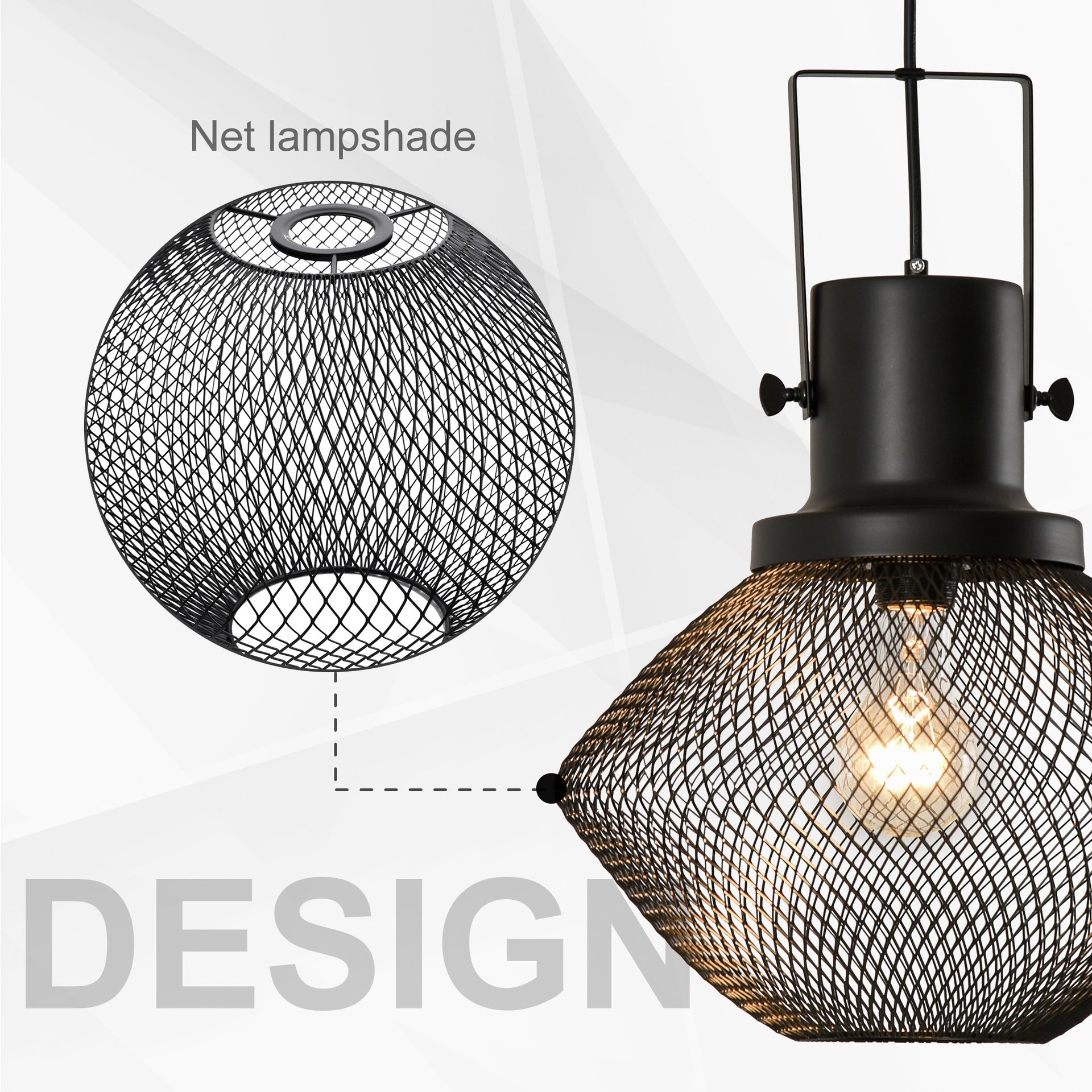 HOMCOM Industrial Pendant Light Fixtures with Adjustable Hanging Chain, Black