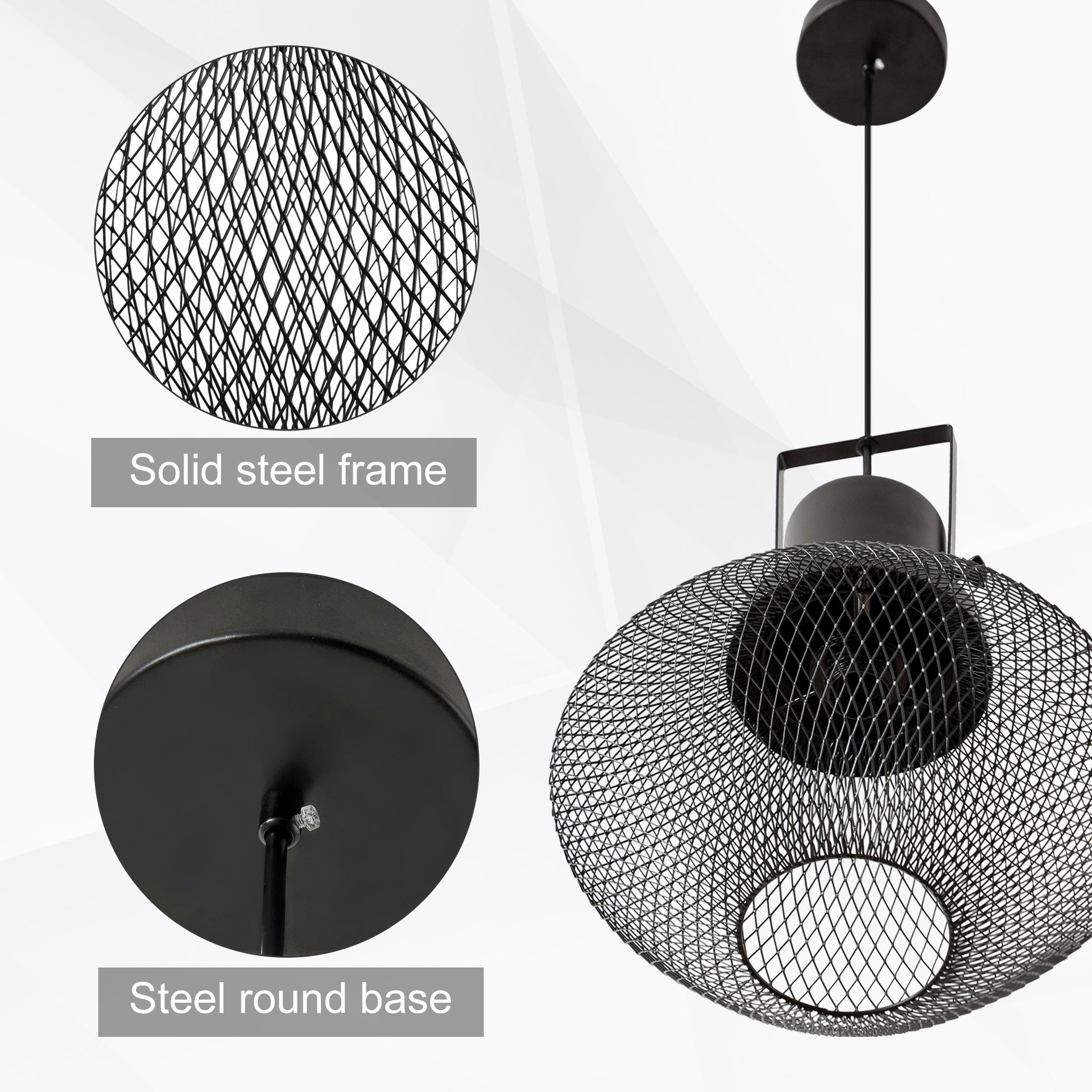 HOMCOM Industrial Pendant Light Fixtures with Adjustable Hanging Chain, Black